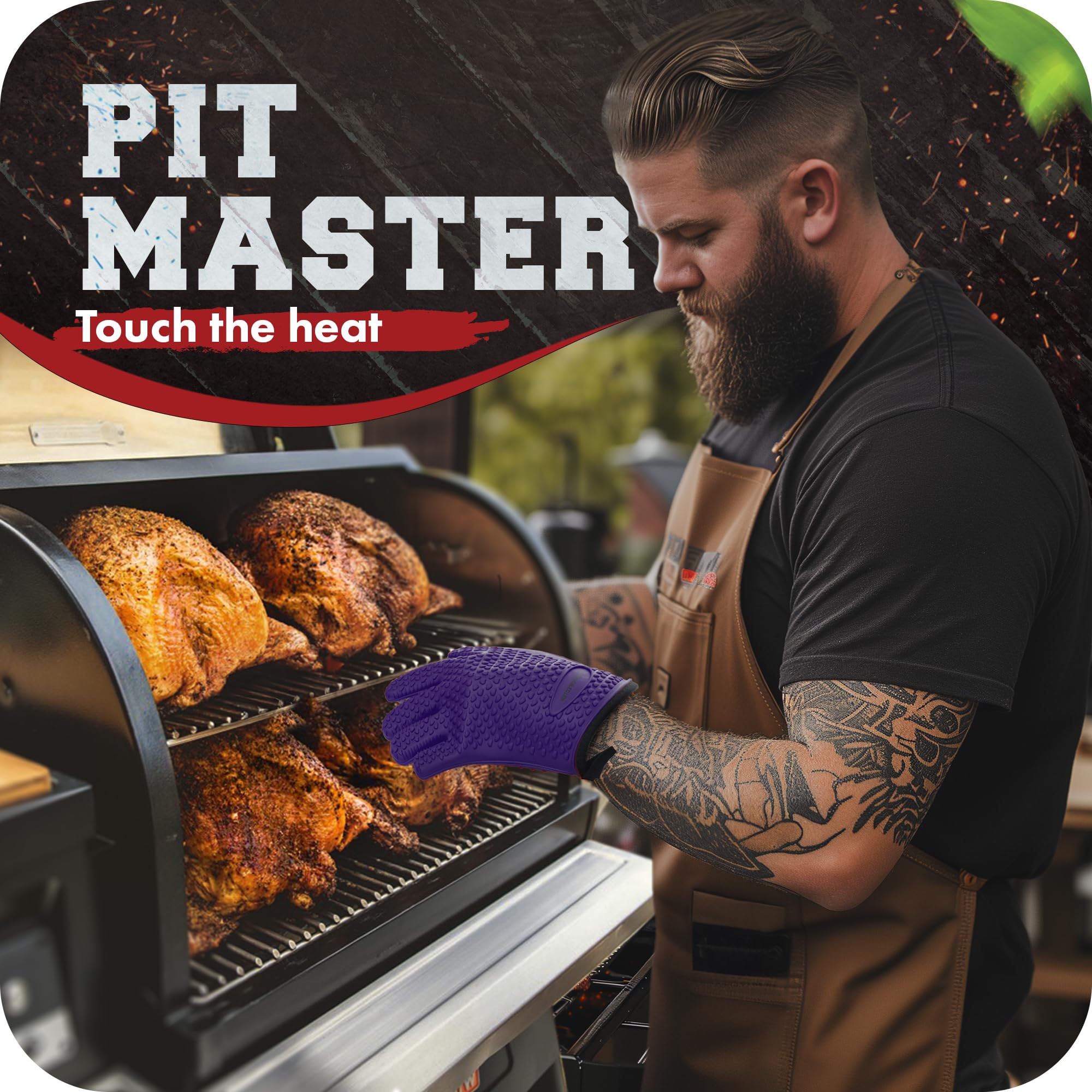 **KITCHEN PERFECTION XL Heat-Resistant Silicone BBQ Gloves for Grilling, Smoking & Frying - Waterproof Oven Mitts for Extreme Heat Protection - Superior Value Set with 3 Bonuses | Perfect for Outdoor Cooking, Camping & Backyard BBQs**