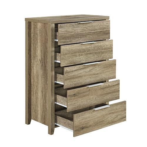 Stylish Cielo Tallboy Oak Bedroom Dresser - 5-Drawer Storage Cabinet for Bedroom, Closet & Home Organization