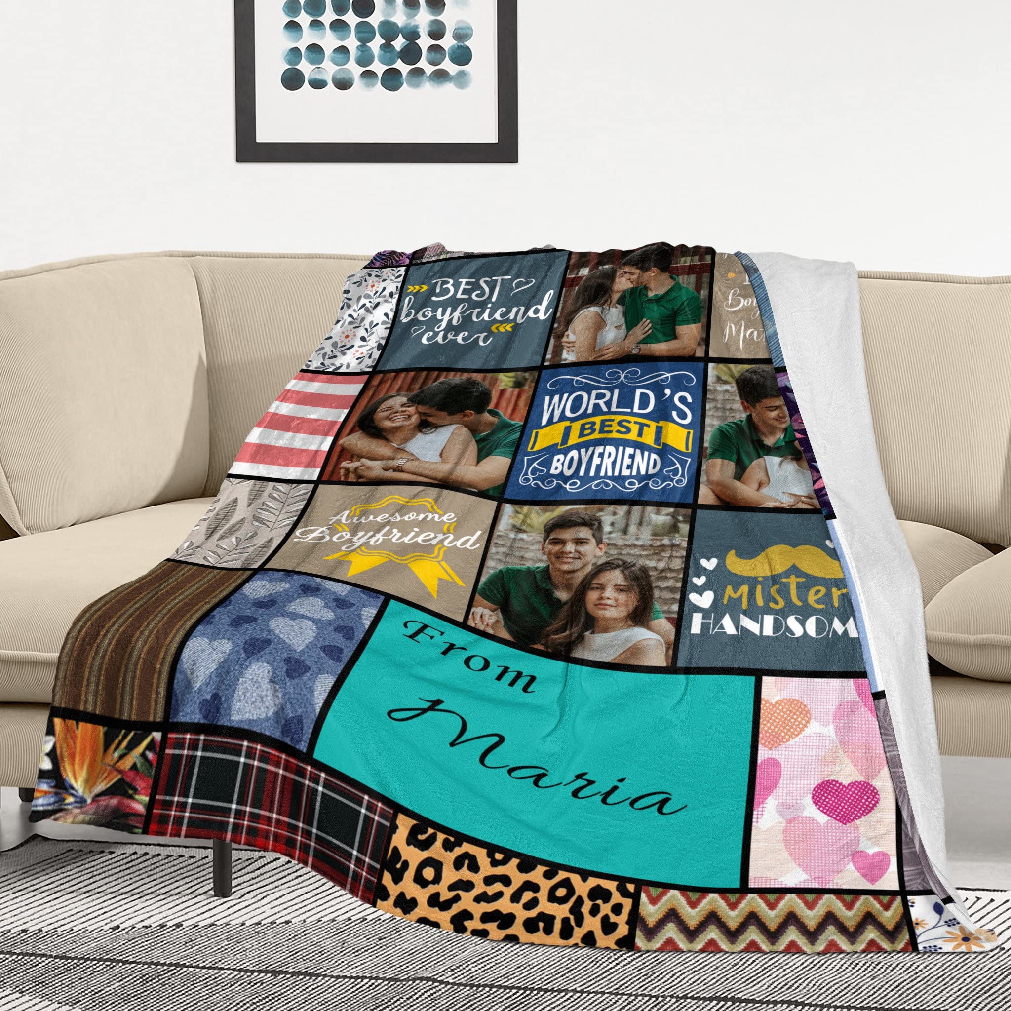 Personalized Couple Blankets for Him - Custom Anniversary, Valentine's Day & Birthday Gifts for Boyfriend - Romantic Long Distance Relationship Gifts for Couples - Perfect for Cuddling, Home Decor & Special Occasions