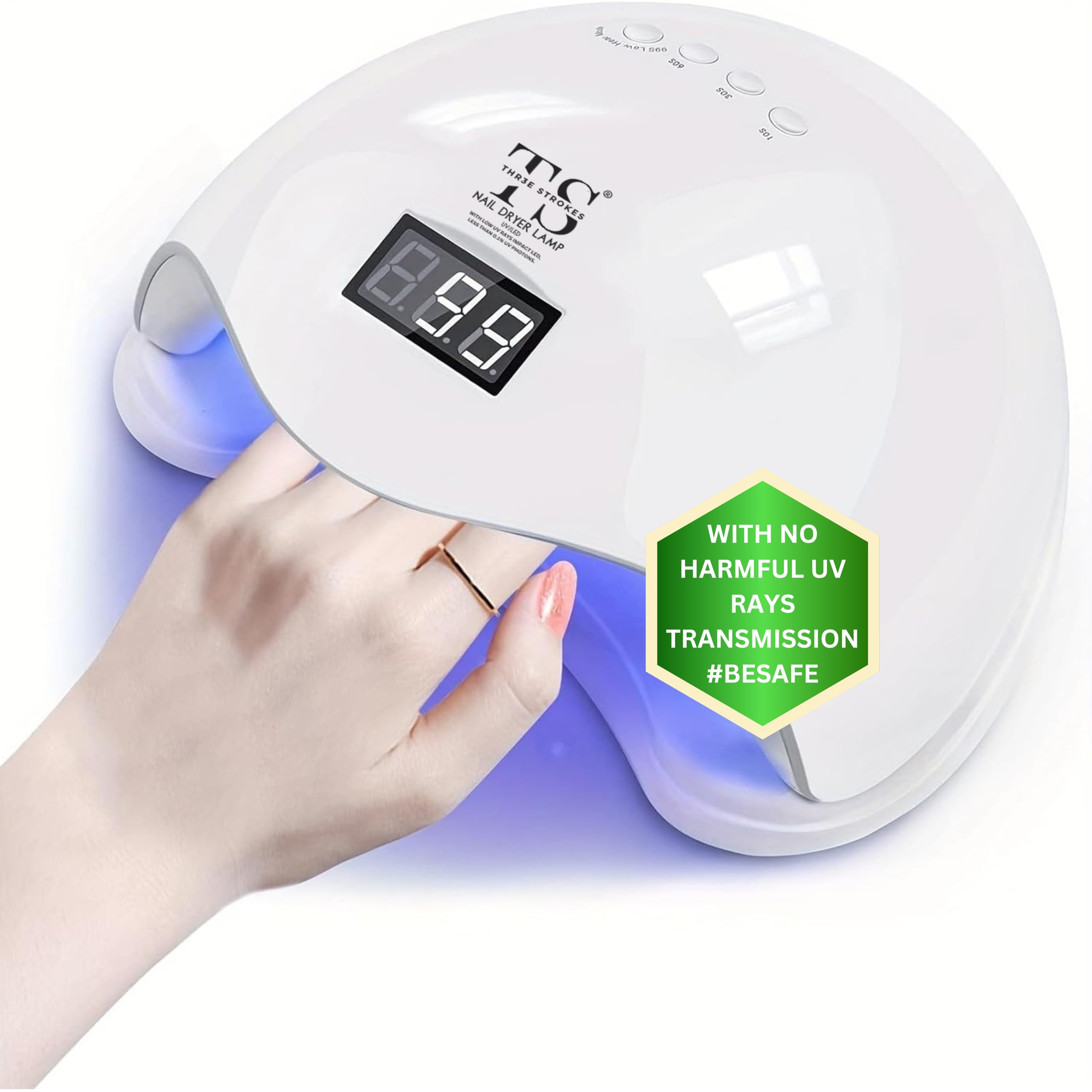 Professional THR3E STROKES UV LED Nail Lamp for Gel Polish Curing - Low UV Rays Transmission, Fast Drying & Salon-Quality Results at Home | Perfect for Manicures, Pedicures & DIY Nail Art