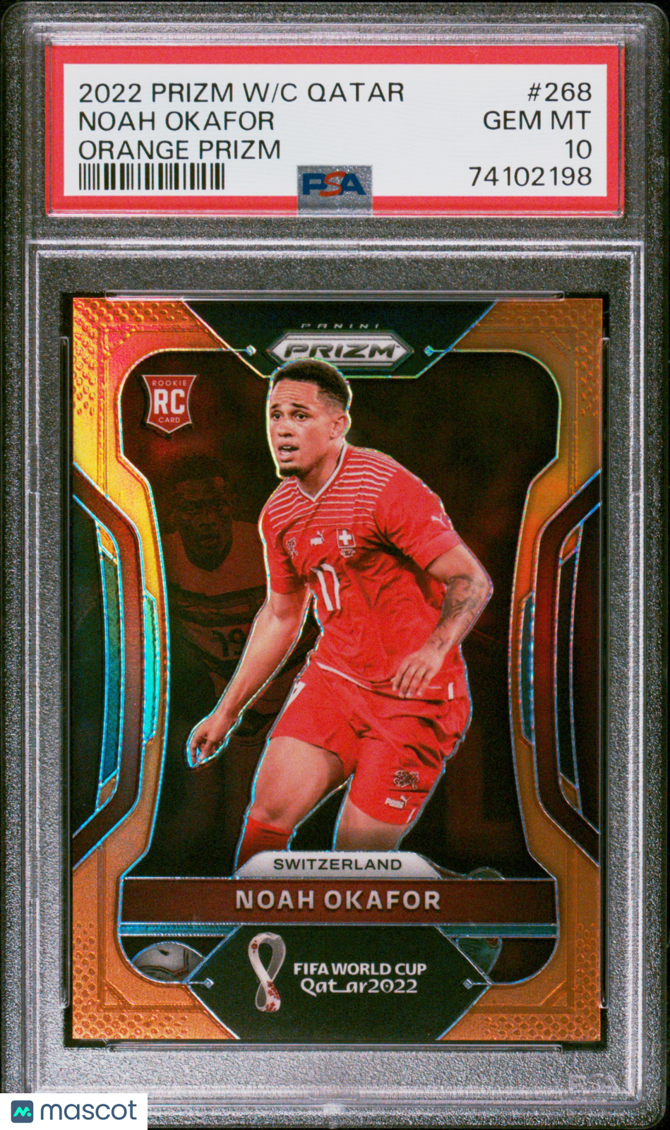 2022 Panini Prizm Qatar World Cup Noah Okafor Orange Prizm Rookie Card RC /49 #268 PSA 10 Gem Mint - Soccer Collectible for Fans & Investors