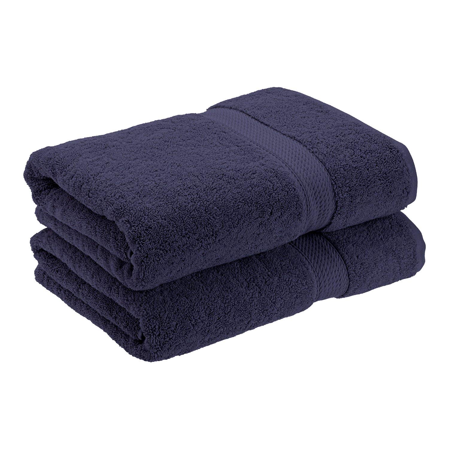 Premium 2-Piece Super Absorbent 100% Cotton Bath Towel Set - Ultra Soft & Quick Dry - Machine Washable Navy Blue Bath Sheets for Spa, Gym & Luxury Home Use