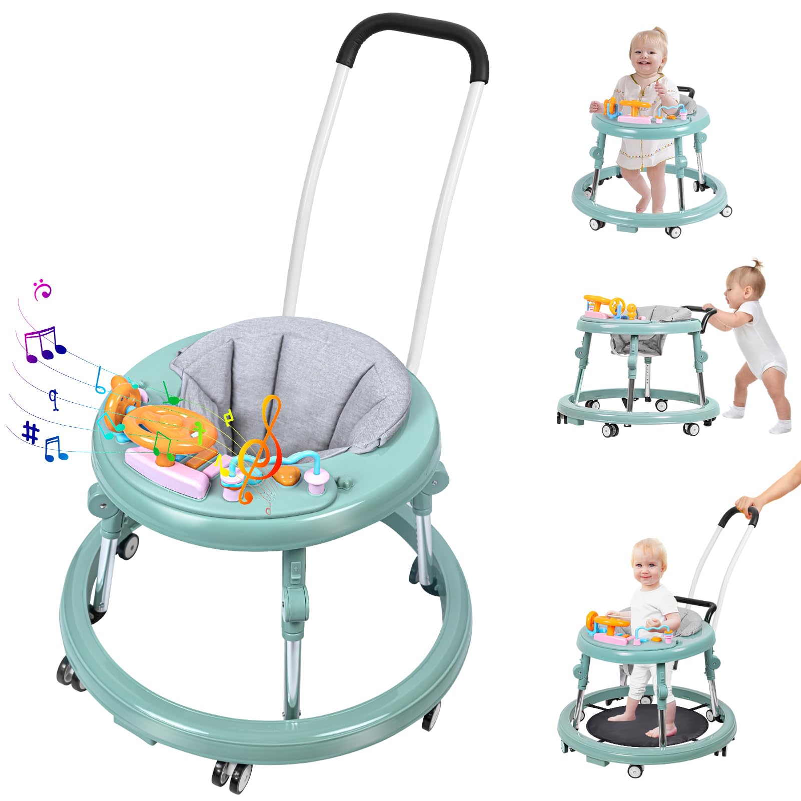 Foldable 9-Speed Adjustable Baby Walker with Wheels & Music - Anti-Fall Infant Activity Center for Boys & Girls 6-24 Months - Perfect for Learning to Walk & Indoor Playtime