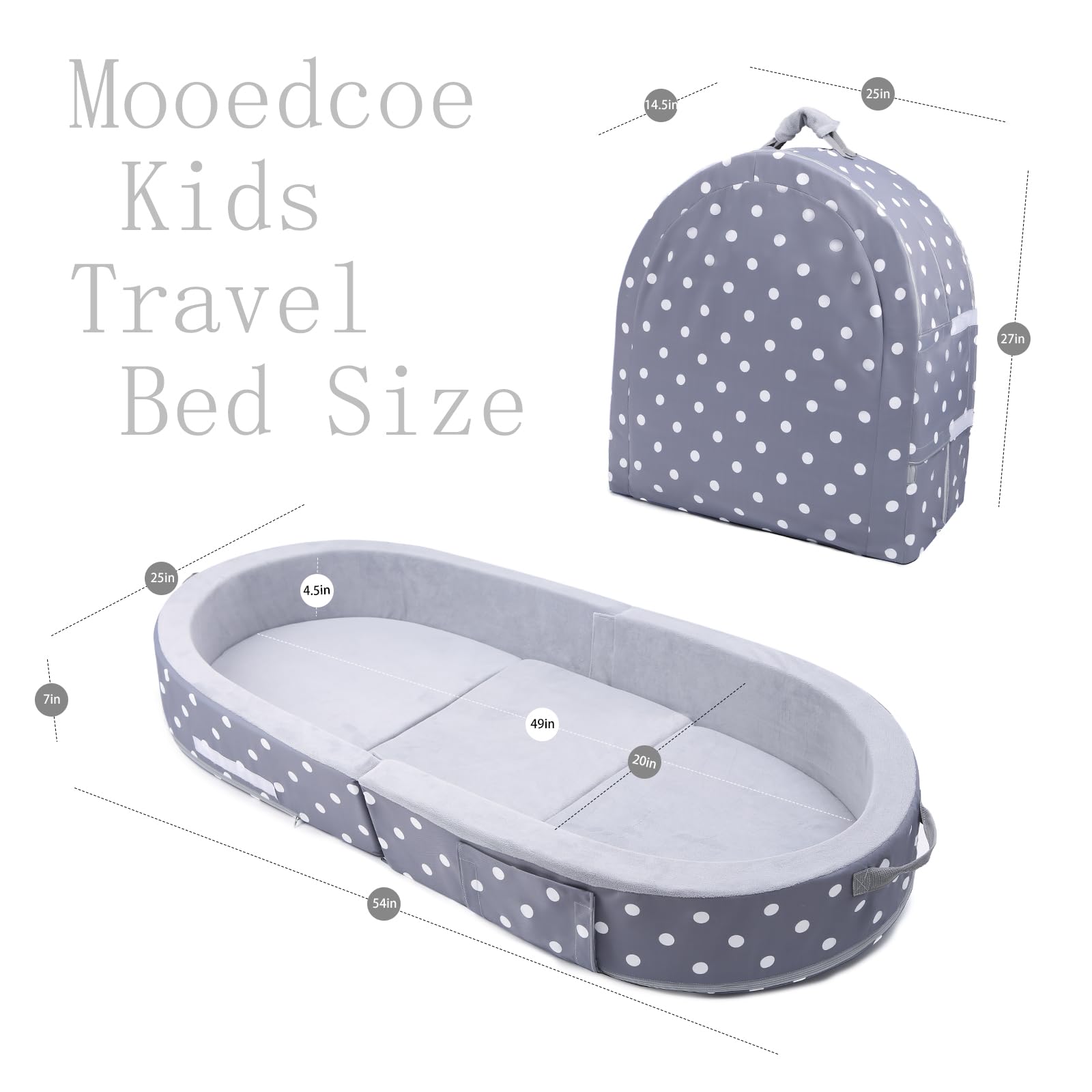 Foldable Toddler Floor Bed with Safety Sides - Portable Travel Kids Foam Sleeping Cot for Boys & Girls (Round Dot Design) - Perfect for Home, Daycare & Family Trips