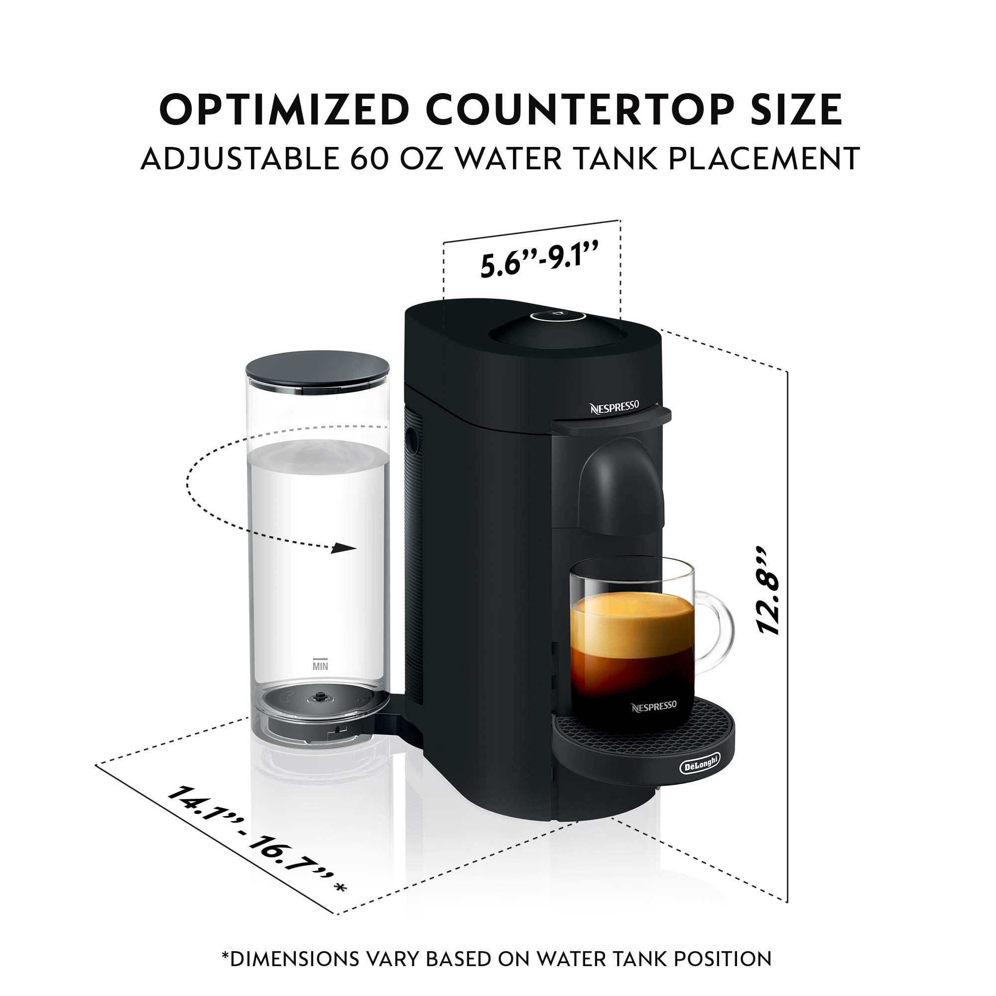 De'Longhi Nespresso Vertuo Plus Deluxe Coffee & Espresso Machine - Matte Black | Single-Serve Pod Brewer for Home & Office Use