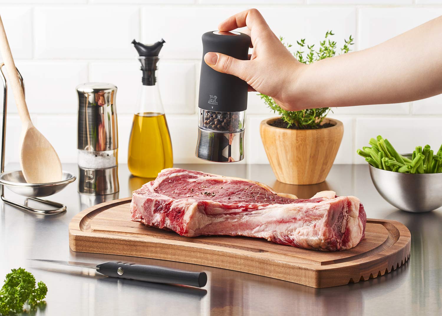 Peugeot Bistro Manual Salt Mill - Adjustable Wooden Salt Grinder for Kitchen & Dining - Classic Beechwood & Chocolate Finish - Perfect for Home, Restaurant, and Gourmet Cooking