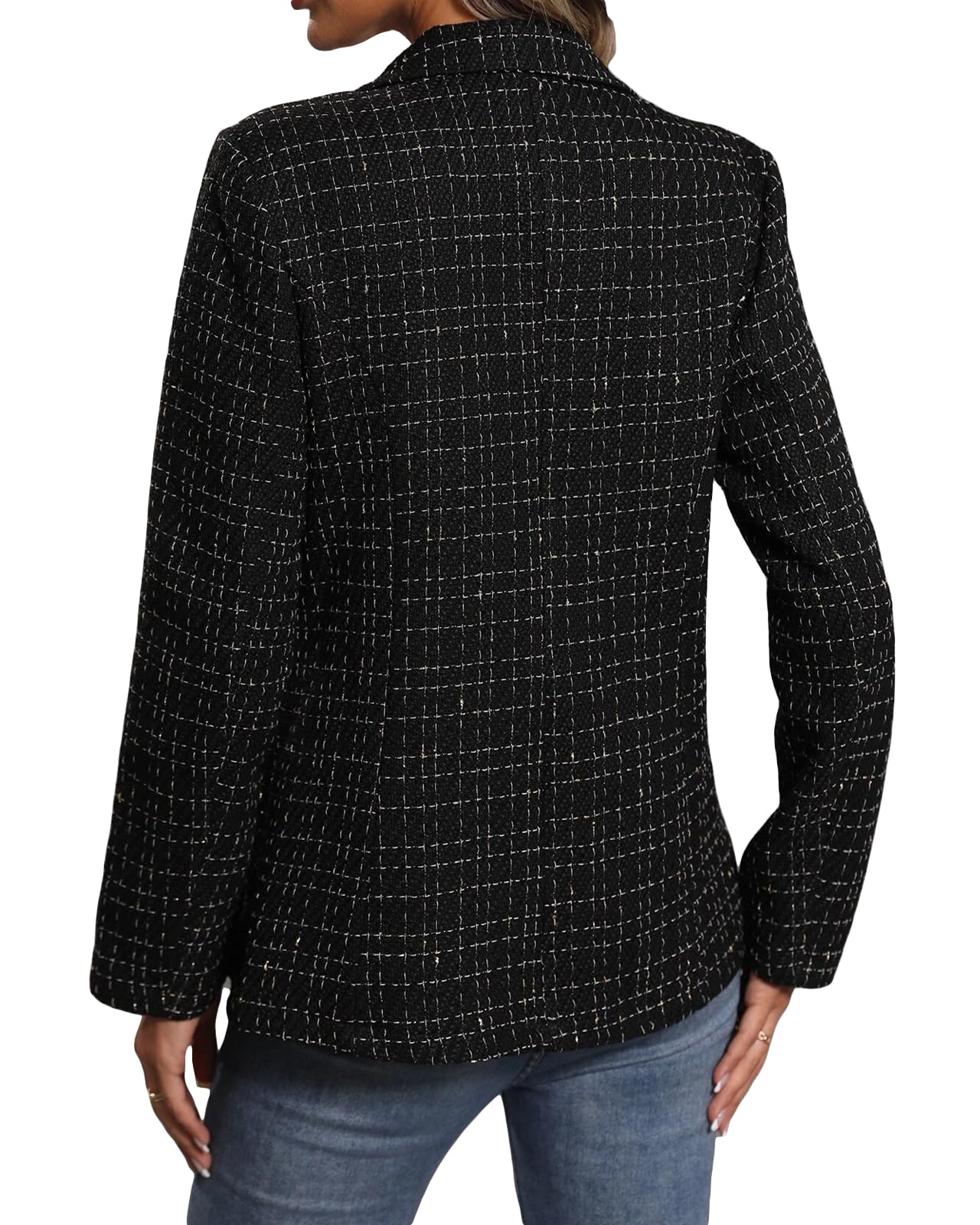 2025 Women's Spring Tweed Blazer Jacket - Plaid Pattern, Fully Lined Business Casual Coat with Lapel & Pockets | Elegant Office Wear, Professional Outfits for Work & Formal Events