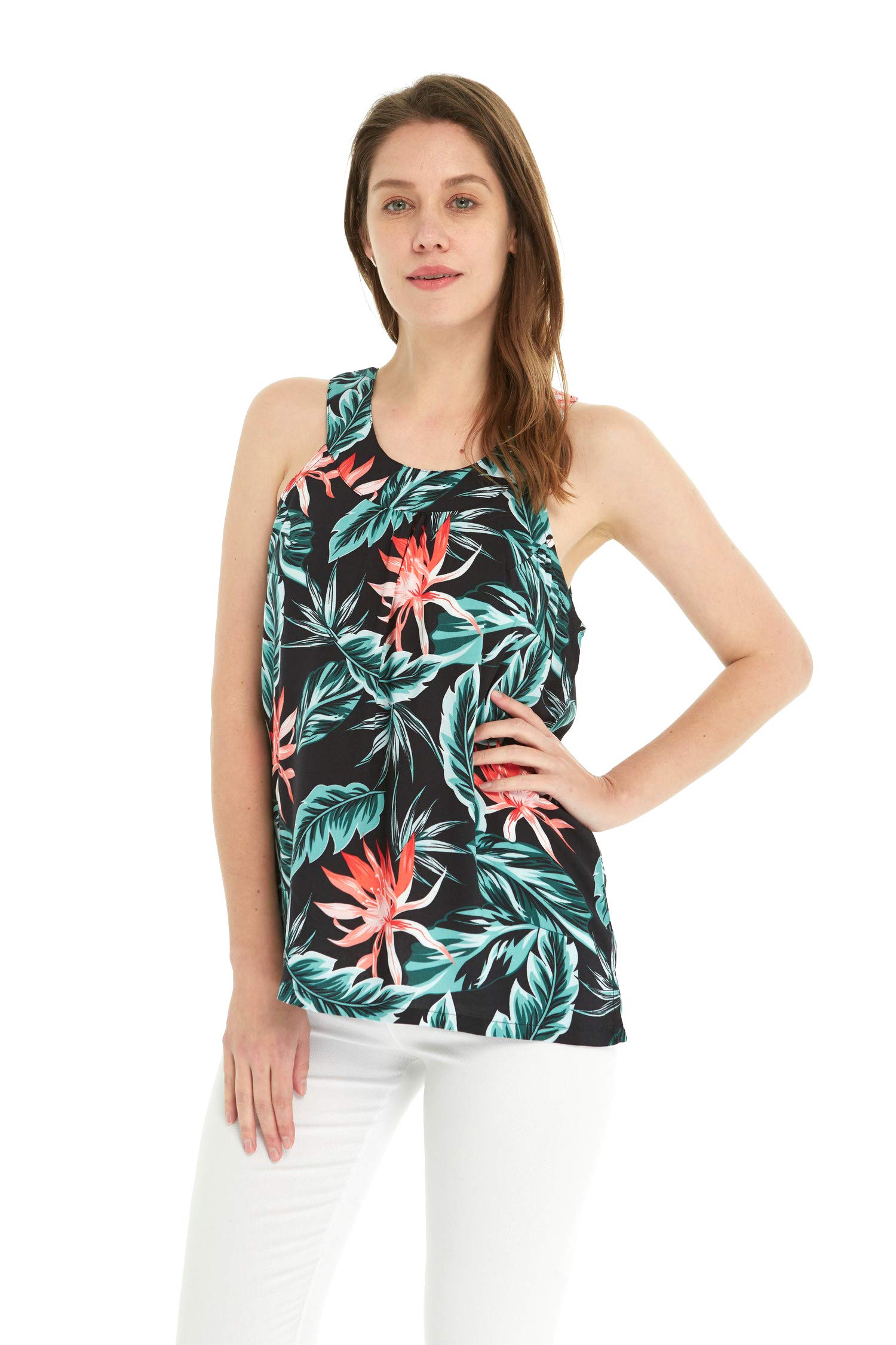 Hawaiian Hangover Women's Floral Tank Top - Simply Blue Leaf Print | Beach Vacation, Summer Party & Casual Wear