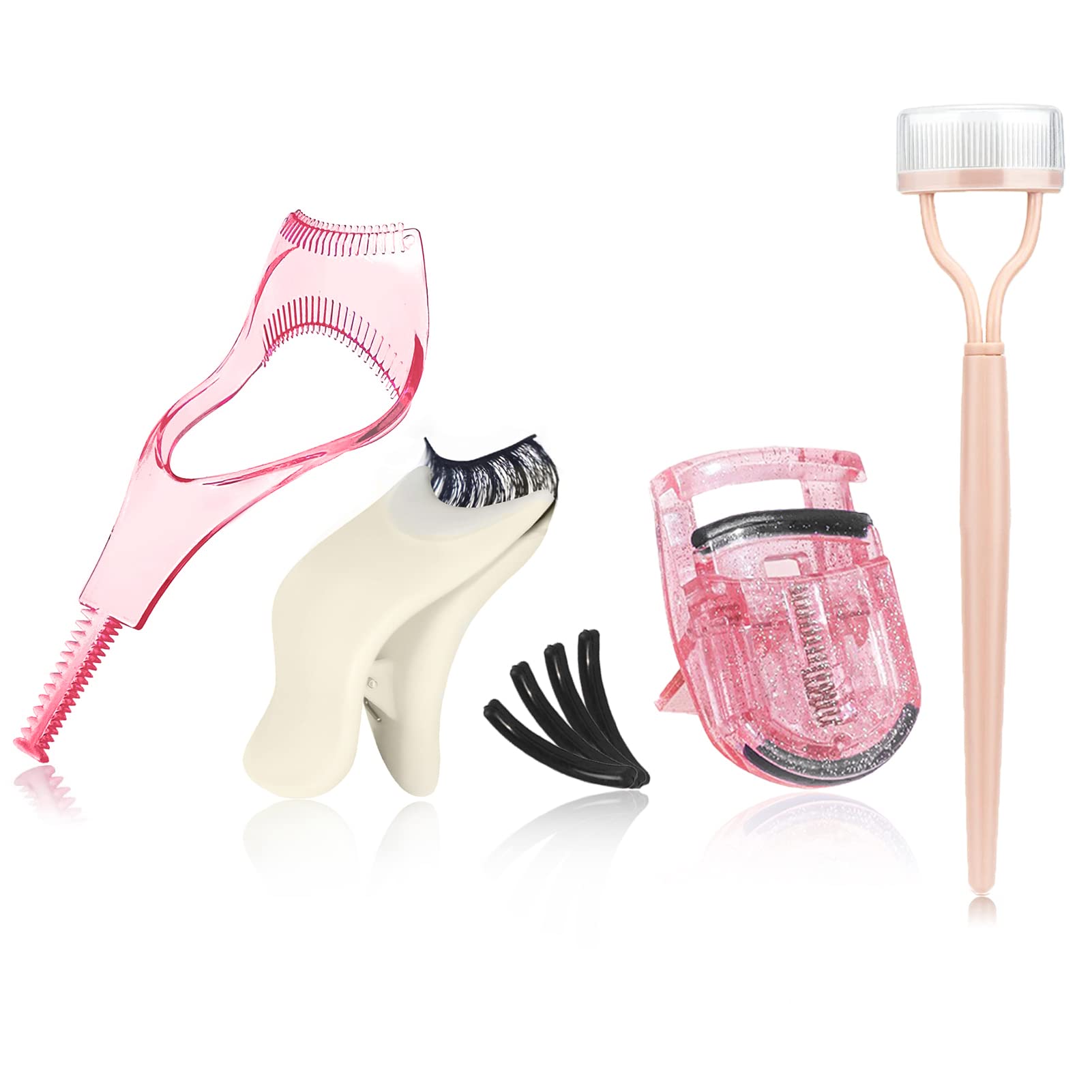 4-in-1 Professional Eyelash Curler Kit with Comb, Tweezers, Mascara Guard & 5 Replacement Pads - Perfect for Home Makeup, Salon Use & Travel Beauty Essentials