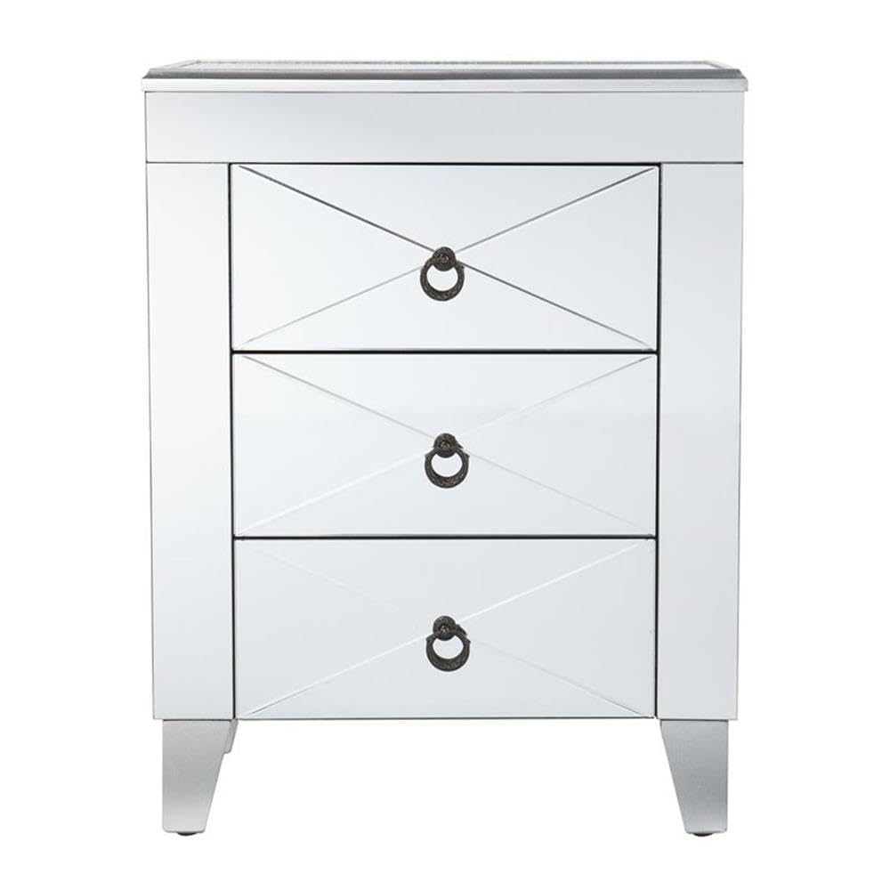 SEI Furniture Cresheim Wood and Mirror End Table with Drawers in Silver - Perfect for Living Room, Bedroom, or Entryway Decor