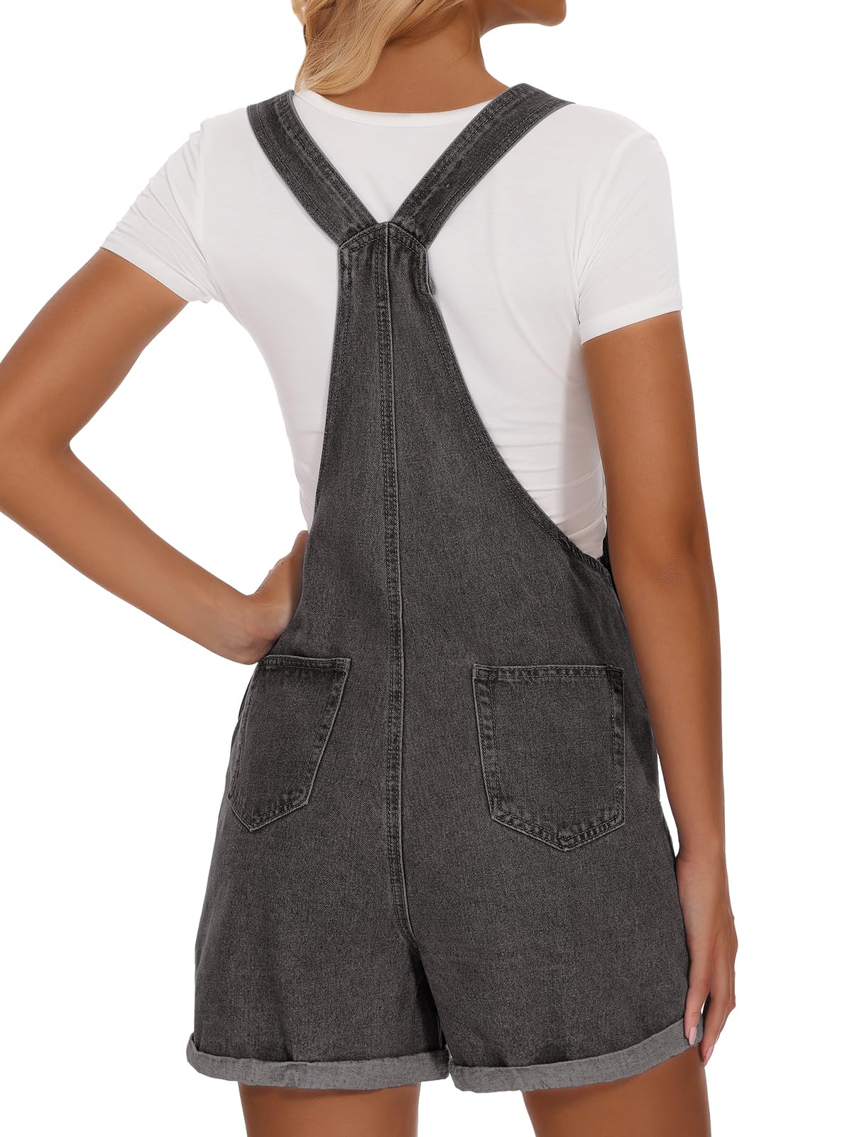 Women's Denim Shortalls - Adjustable Straps High Waist Bib Overalls with Pockets | Casual Summer Romper for Outdoor Activities, Music Festivals & Street Style Fashion