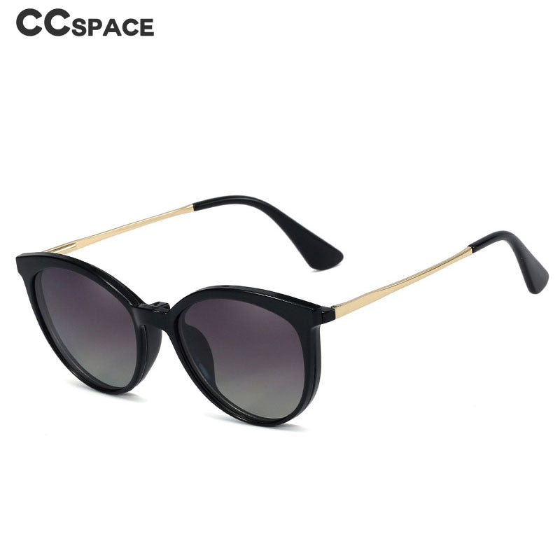 CCspace Unisex Full Rim Round Cat Eye Titanium Frame Eyeglasses with Clip-On Sunglasses (48344) - Stylish Reading Glasses for Work, Driving & Outdoor Activities