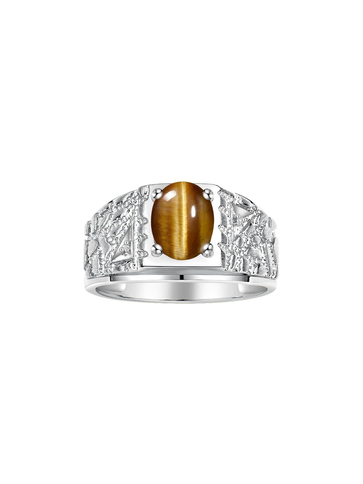 Rylos Men's Designer Nugget Ring - 9X7MM Oval Gemstone & Diamond Birthstone Ring in Sterling Silver (Sizes 8-13) | Perfect for Gifts, Weddings & Everyday Wear | Stylish Men's Jewelry