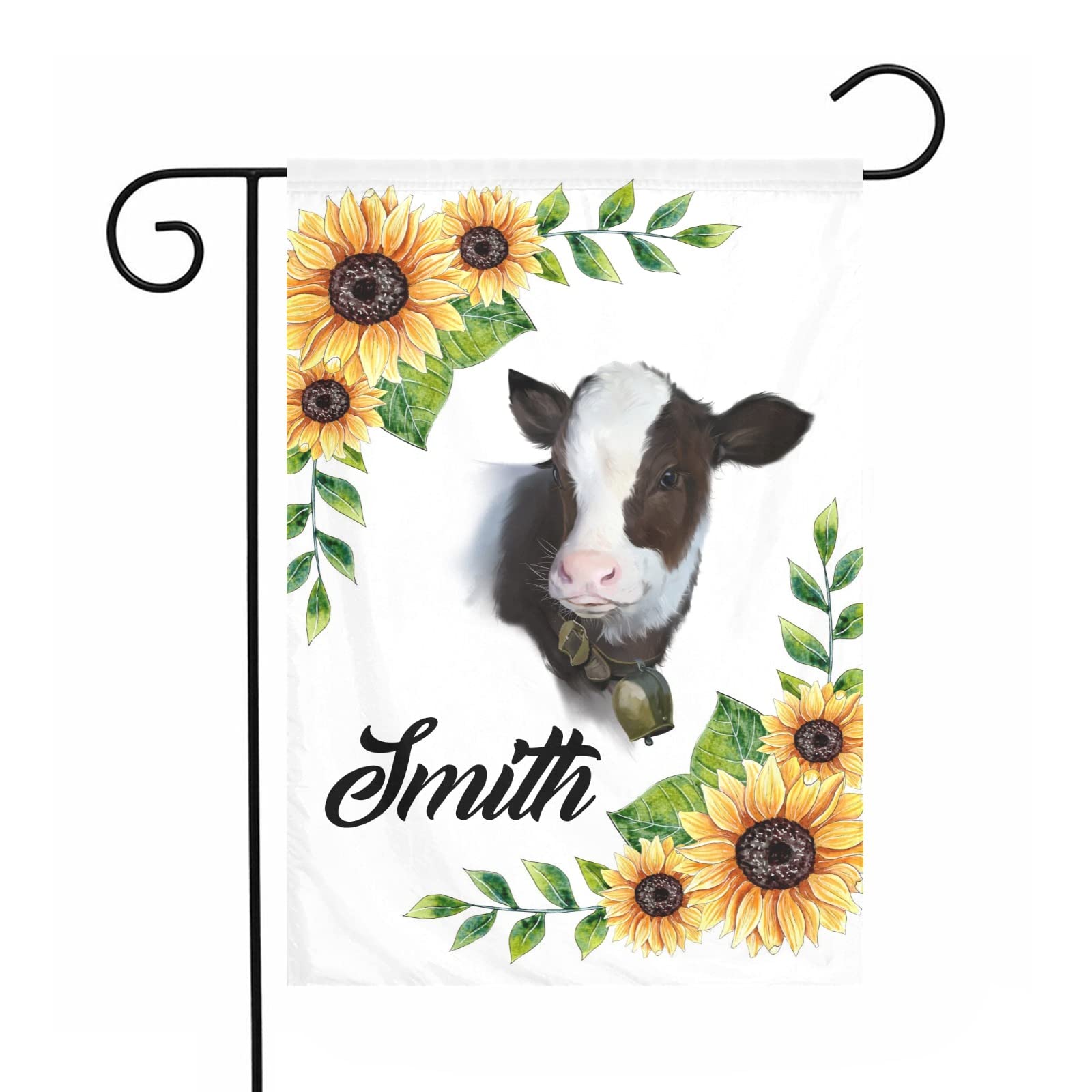 Custom Sunflower Cow Watercolor Personalized Garden Flags - Farmhouse Outdoor Decorative Flag for Thanksgiving, Halloween, Fall Decor - Perfect for Front Yard, Porch, and Garden Decorations