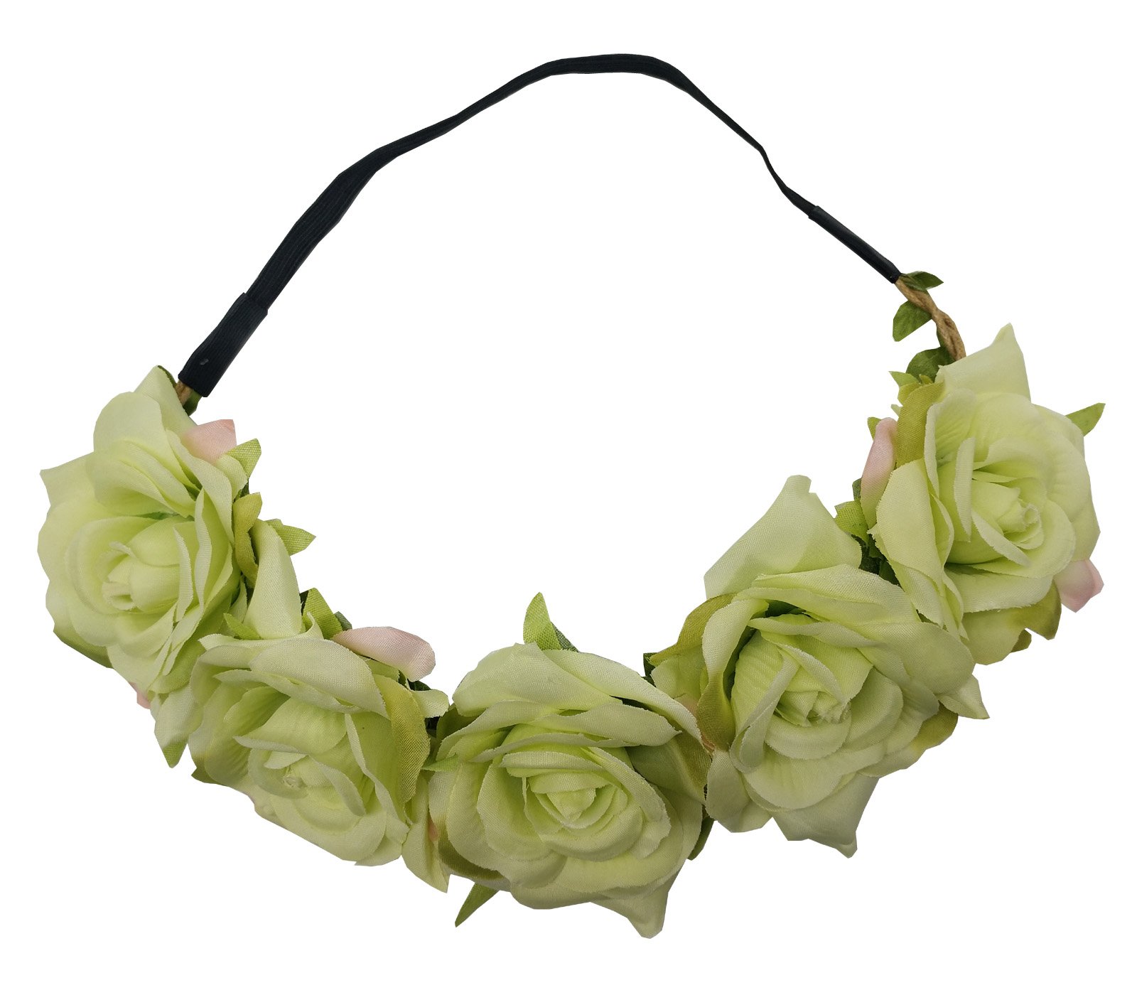Sanrich Realistic Rose Flower Crown Headband for Women & Girls - Light Green Fake Floral Hair Wreath for Maternity Photoshoots, Bridal Accessories, Pet Costumes & Boho Fashion