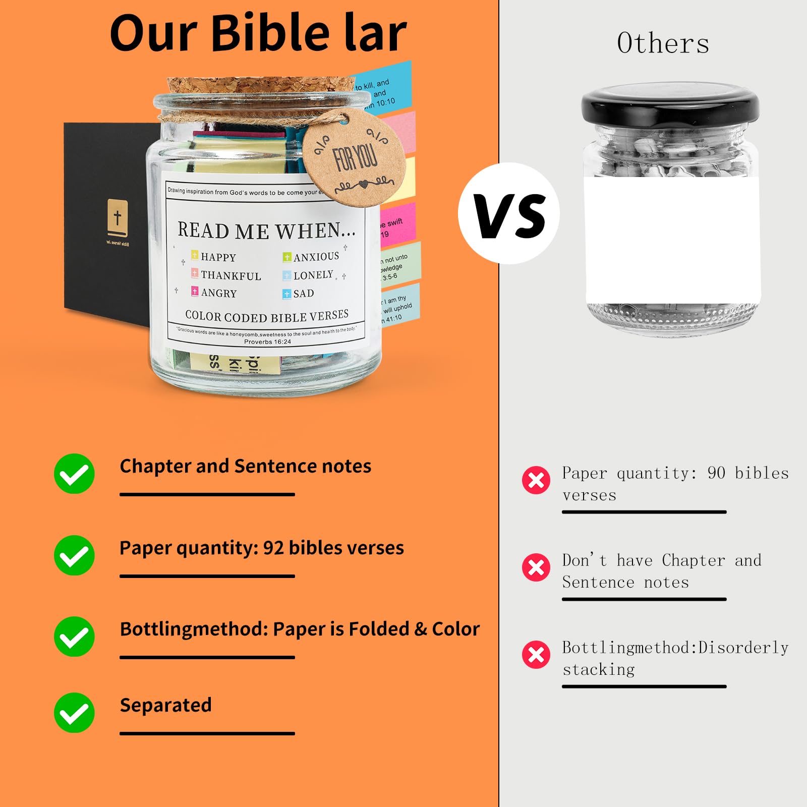 Bible Verse Jar - Inspirational Scripture Cards for Emotions & Feelings | Christian Prayer & Hope Gift for Women & Men | Perfect for Daily Devotion, Bible Study & Encouragement