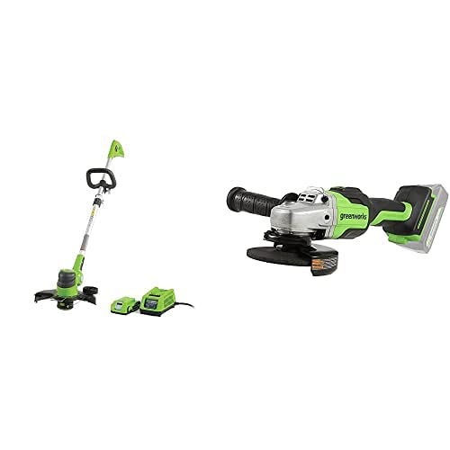 Greenworks 24V 12-Inch Cordless String Trimmer & Edger with Brushless Angle Grinder - 2.0Ah Battery & Charger Included - Perfect for Lawn Care, Yard Maintenance & DIY Projects