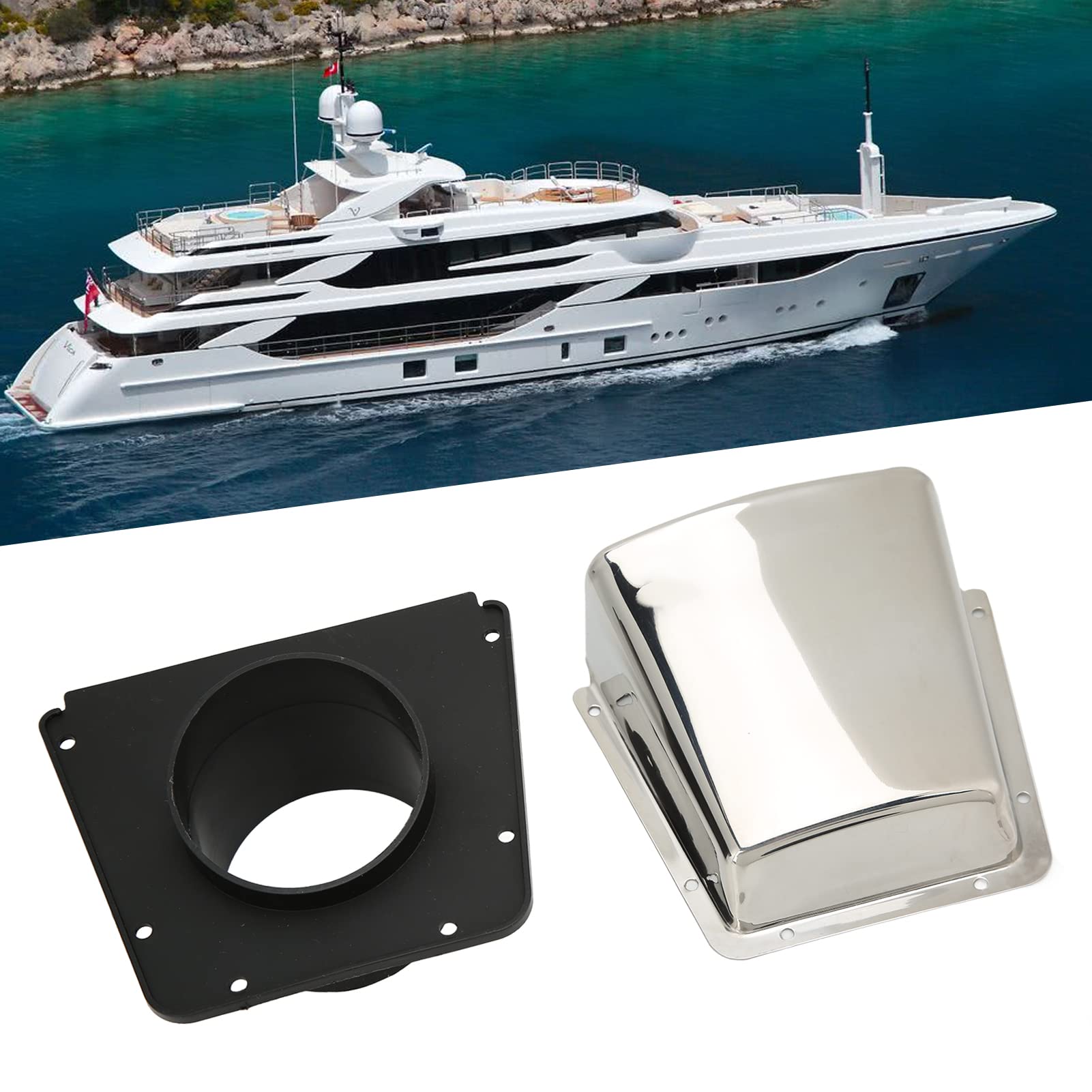 304 Stainless Steel Boat Blower Vent Cover with Nylon Base - Marine Grade Cowl Vent for Boats & Yachts - Waterproof & Durable Boat Accessory for Harsh Marine Environments