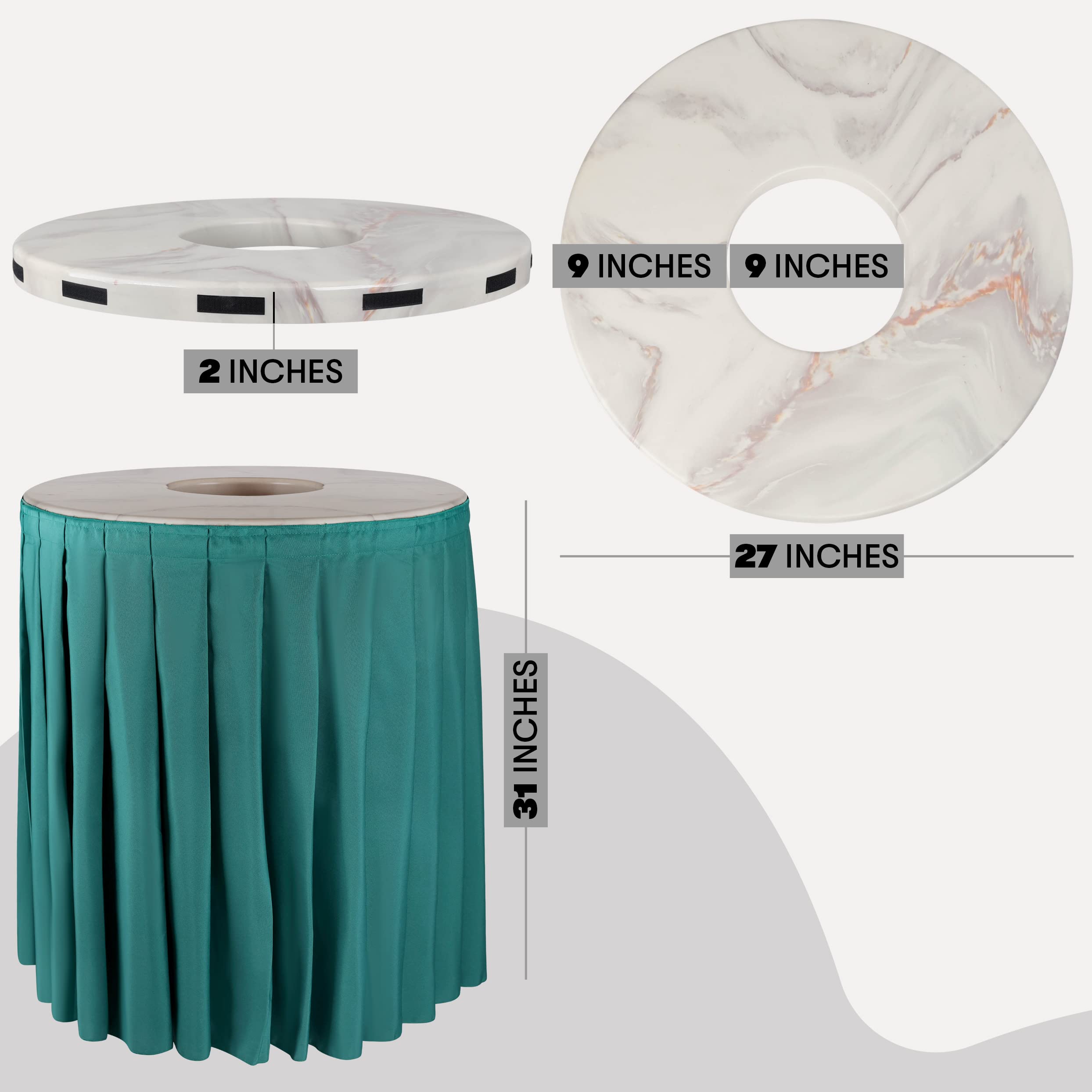 44-55 Gallon Trash Can Topper with Skirt - Marble Design Black Lid Cover for Kitchen, Bathroom & Outdoor Waste Bins - Durable & Stylish Garbage Can Accessory