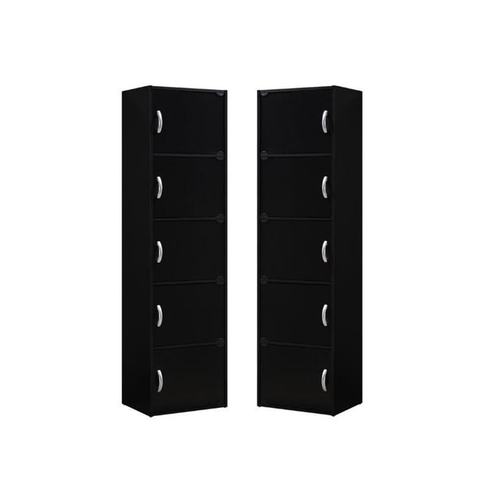 Home Square 2-Piece Black Wooden Bookcase Set with 5 Shelves - Perfect for Living Room, Office & Bedroom Storage Organization