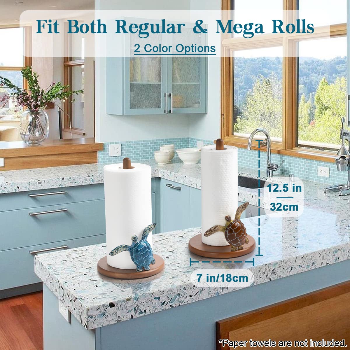 Sea Turtle Paper Towel Holder - Coastal Beach House Decor, Unique Bathroom & Kitchen Accessory, Funny Cute Gift for Women - Perfect for Beach Themed Homes, Vacation Rentals & Coastal Style Kitchens