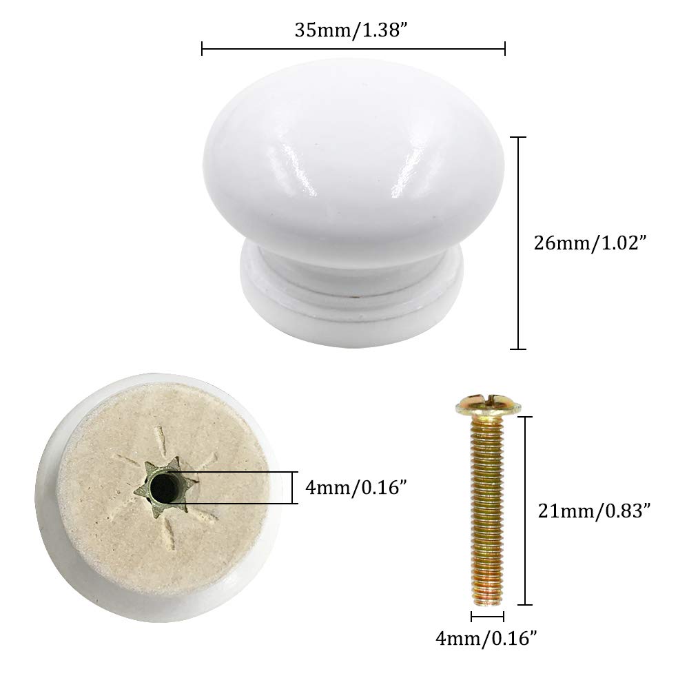 12Pcs White Mushroom Shape Wooden Cabinet Knobs - 35x26mm (1.4x1 inch) Drawer Pulls Handles for Dresser, Wardrobe & Furniture - Perfect for Kitchen Cabinets, Bathroom Vanities & DIY Home Decor Projects