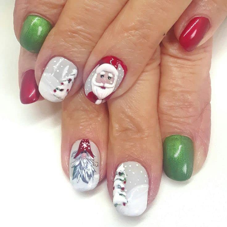 Jagmag® 3D Christmas Press On Nails Set - 9 Random Designs Short Acrylic Full Cover False Fingernails for Women | Holiday Party, Gift Giving, Festive Nail Art