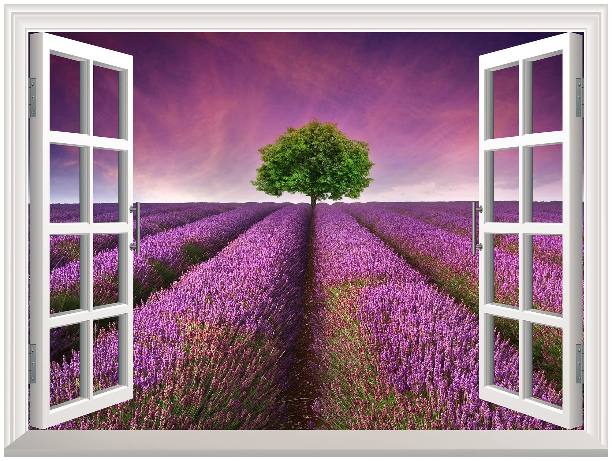 Wall26 Removable Peel and Stick Wall Decal - Tree on Purple Field Mural | Creative Window View Wall Art Sticker 24