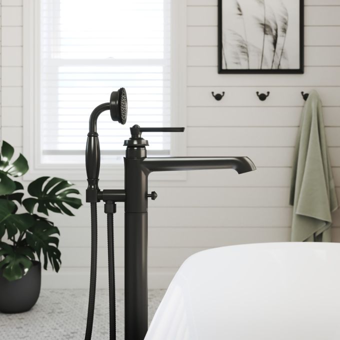 Kalia Rustik Freestanding Bathtub Faucet with Hand Shower - Vintage Style Brass Finish for Modern Bathroom & Spa Relaxation