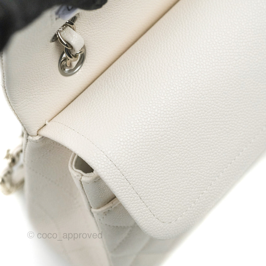 Chanel Classic Medium Double Flap Bag in White Caviar Leather with Silver Hardware - Luxury Handbag for Women, Perfect for Work, Parties & Everyday Use