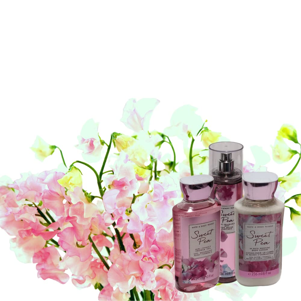 Bath & Body Works Sweet Pea Gift Set - Full Size Body Lotion, Shower Gel & Fragrance Mist | Floral Scented Skincare Essentials for Women, Perfect for Daily Use, Gifts & Self-Care Routine