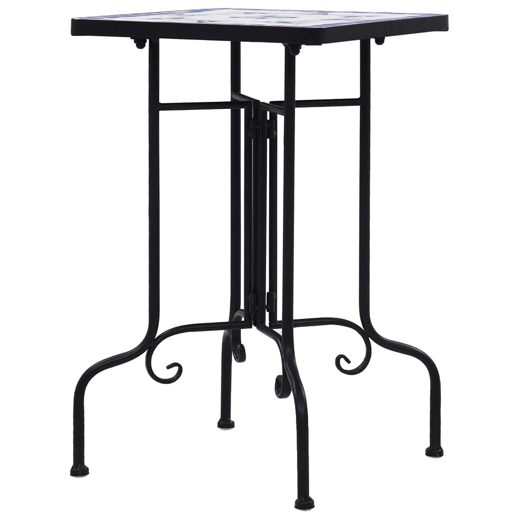 CHARMMA Blue and White Ceramic Mosaic Side Table - 13.8