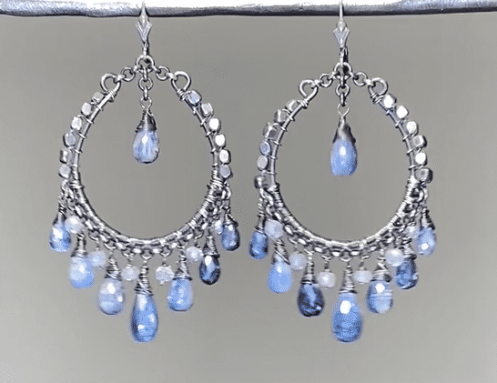 Boho Hoop Earrings for Women - Oxidized Silver Mystic Blue Kyanite Gemstone Dangle Earrings | Boho Chic Jewelry for Festival, Party & Everyday Wear