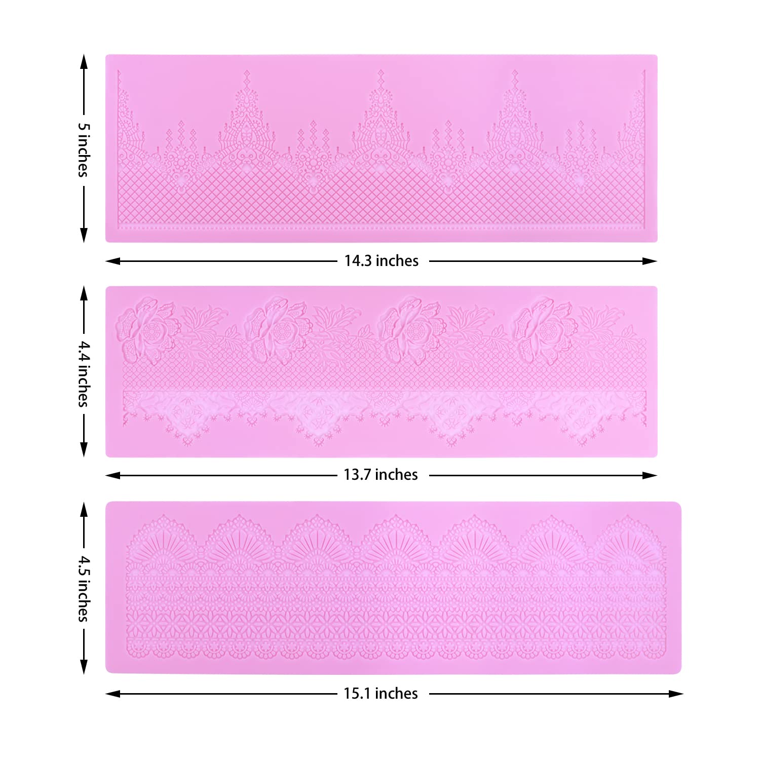 Premium Rose Flower Embossing Lace Fondant Molds - 3-Piece Silicone Cake Decorating Kit for Wedding Cakes, Cupcakes & Birthday Desserts - Reusable Baking Tools for Professional & Home Bakers