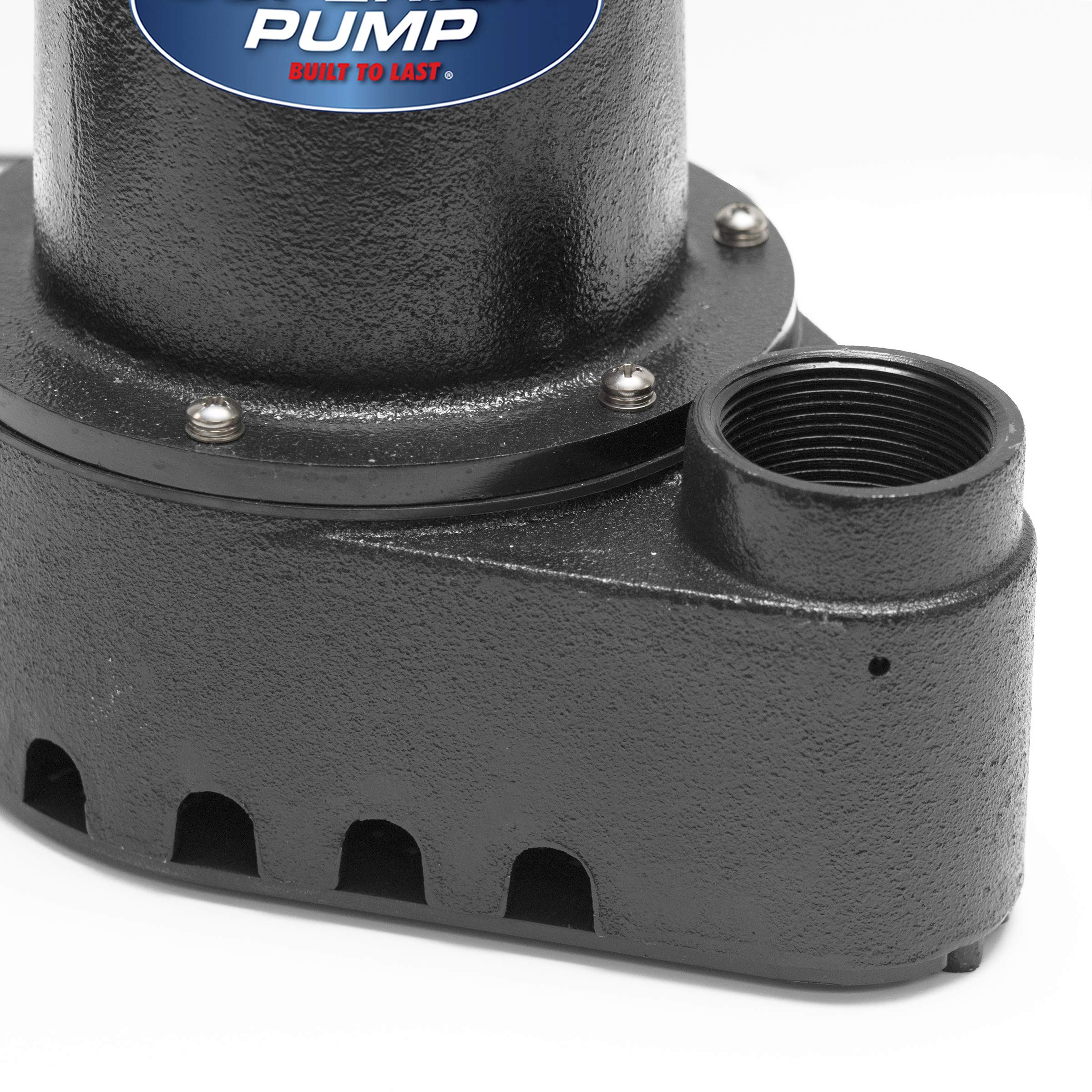Superior Pump 92511 1/2 HP Cast Iron Submersible Sump Pump with Vertical Float Switch - Heavy Duty Water Removal for Basements, Crawl Spaces & Flood Prevention
