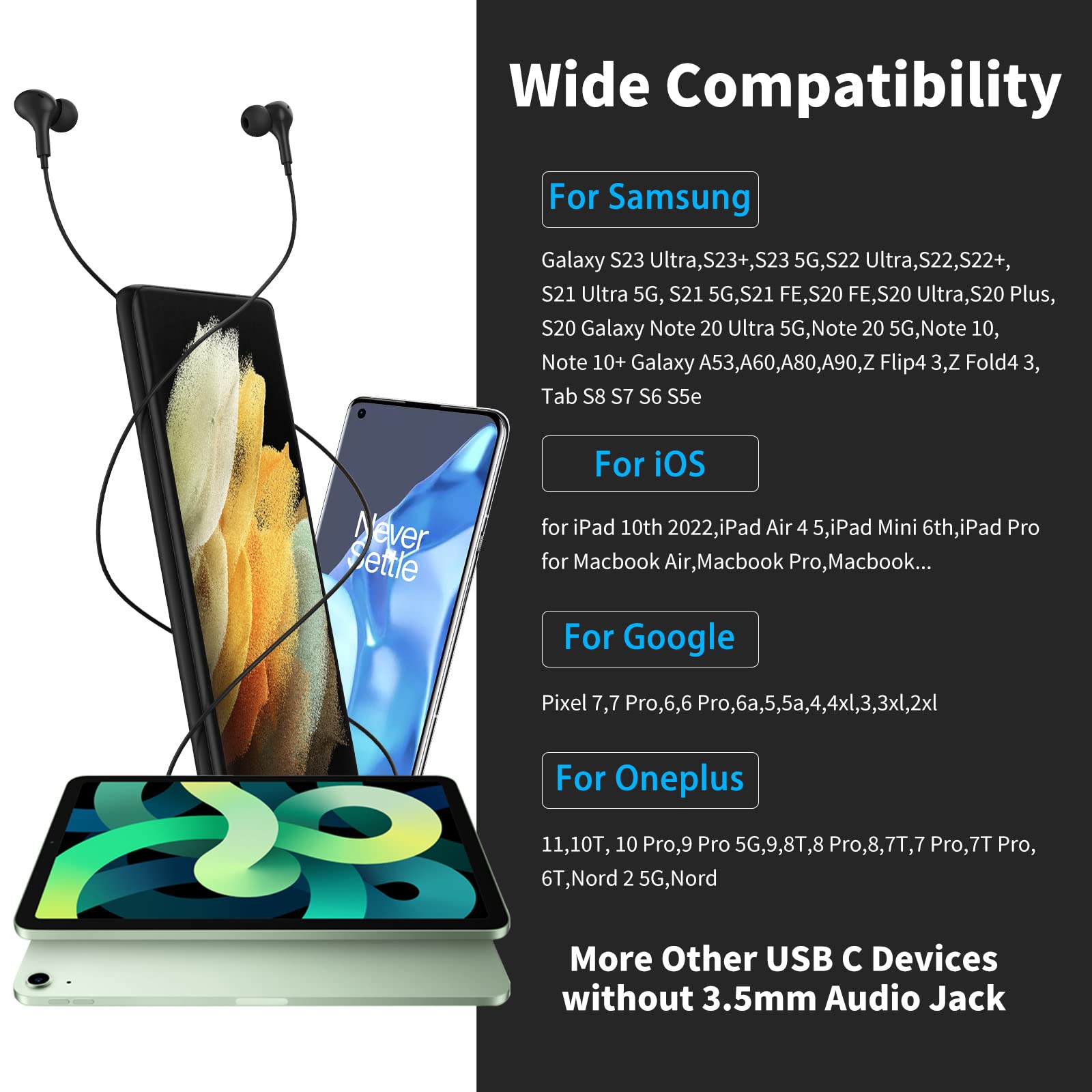 Wireless Bluetooth Headphones with Built-in Mic & Volume Control - Compatible with Samsung, Pixel, iPad Pro, Air, Mini, OnePlus - Perfect for Gaming, Workouts, Travel & Online Meetings