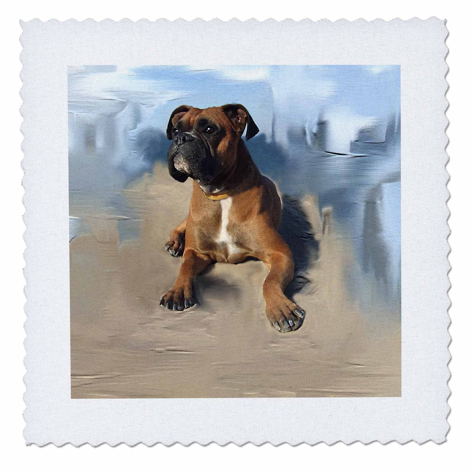 3D Rose Brindle Boxer Dog Quilt Square - 25x25 Inch Cotton Fabric Patch for DIY Quilting, Sewing & Home Decor Projects - Perfect for Blankets, Pillows & Crafting