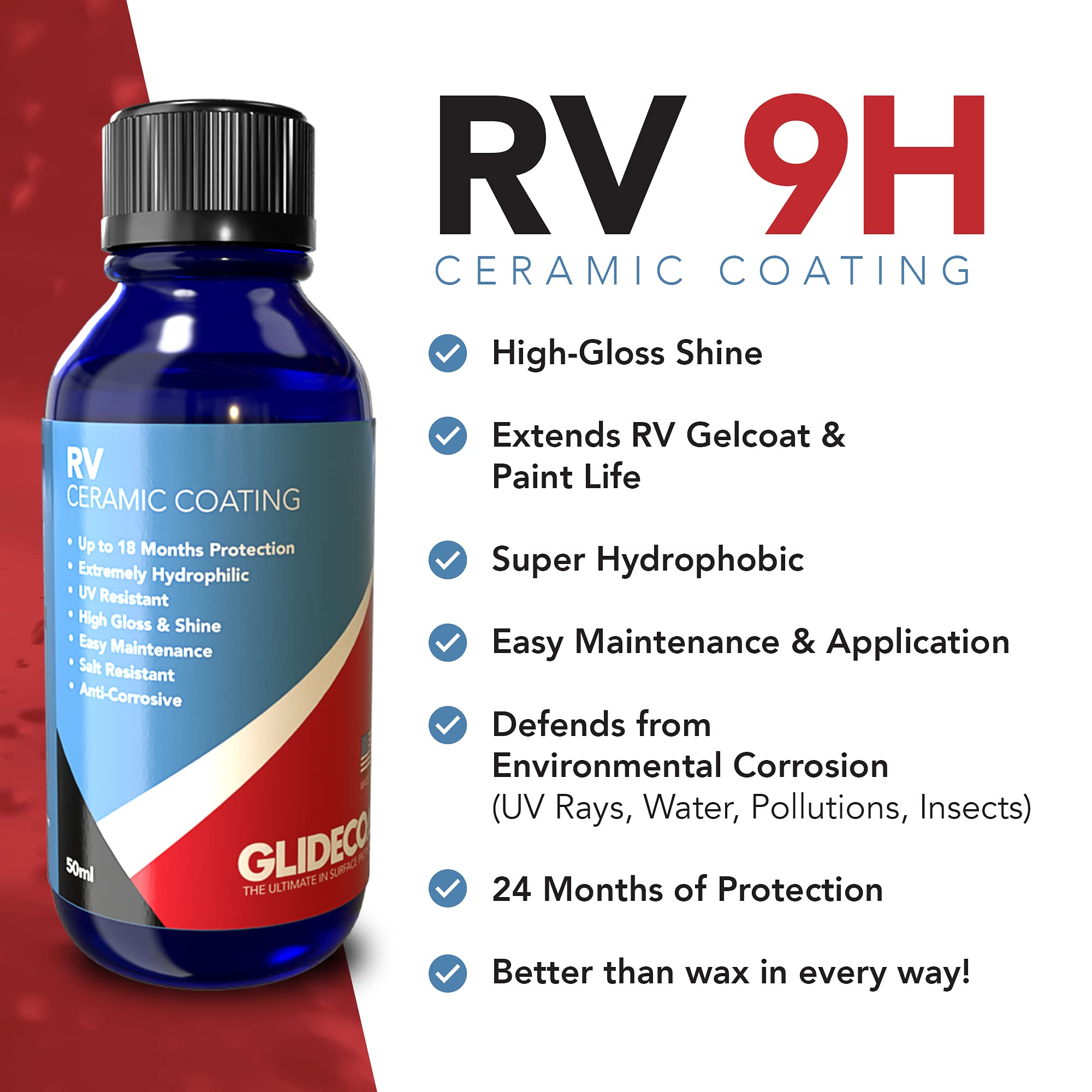 Glidecoat RV Ceramic Coating (50ml) - 9H Nano Ceramic Coating for RVs, Boats, Cars & Aircraft - Long-Lasting Protection Better Than Wax - Waterproof UV-Resistant Paint Sealant - Perfect for Road Trips, Off-Roading & Marine Use
