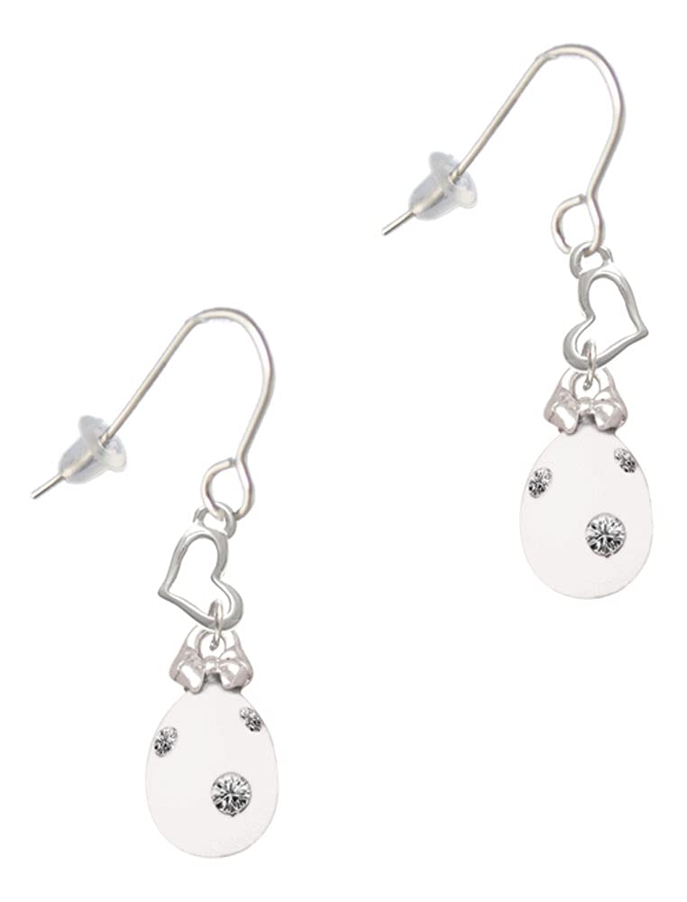 Delight Jewelry White Easter Egg Stud Earrings with Clear Crystal Dots & Small Heart Charm - Perfect for Easter Gifts, Spring Parties & Everyday Elegance