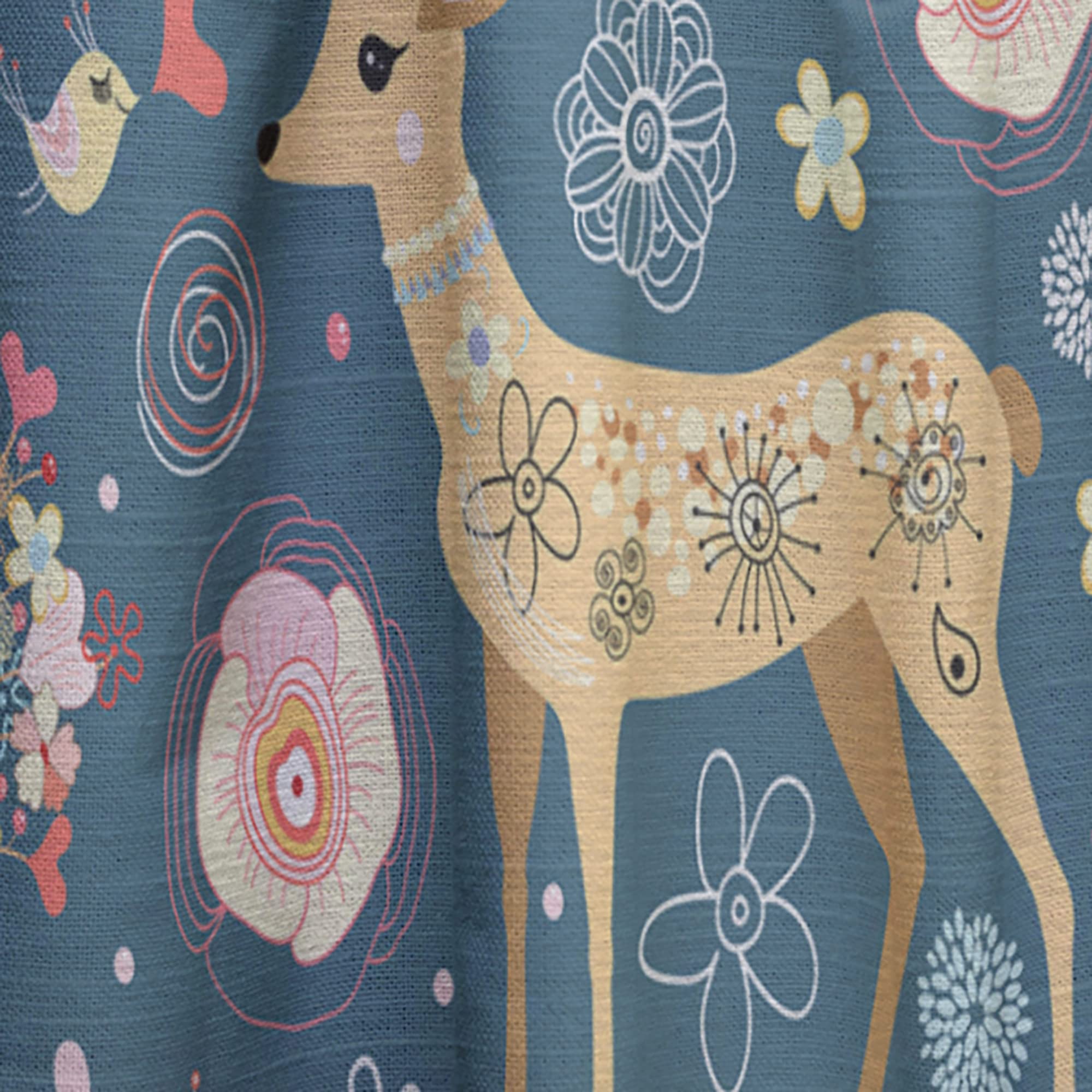DesignQ Thermal Insulated Blackout Curtains - Deer with Flowers & Hearts Antlers Pattern - 52x108 Inch Single Panel for Bedroom & Living Room - Perfect for Home Decor, Privacy & Light Control