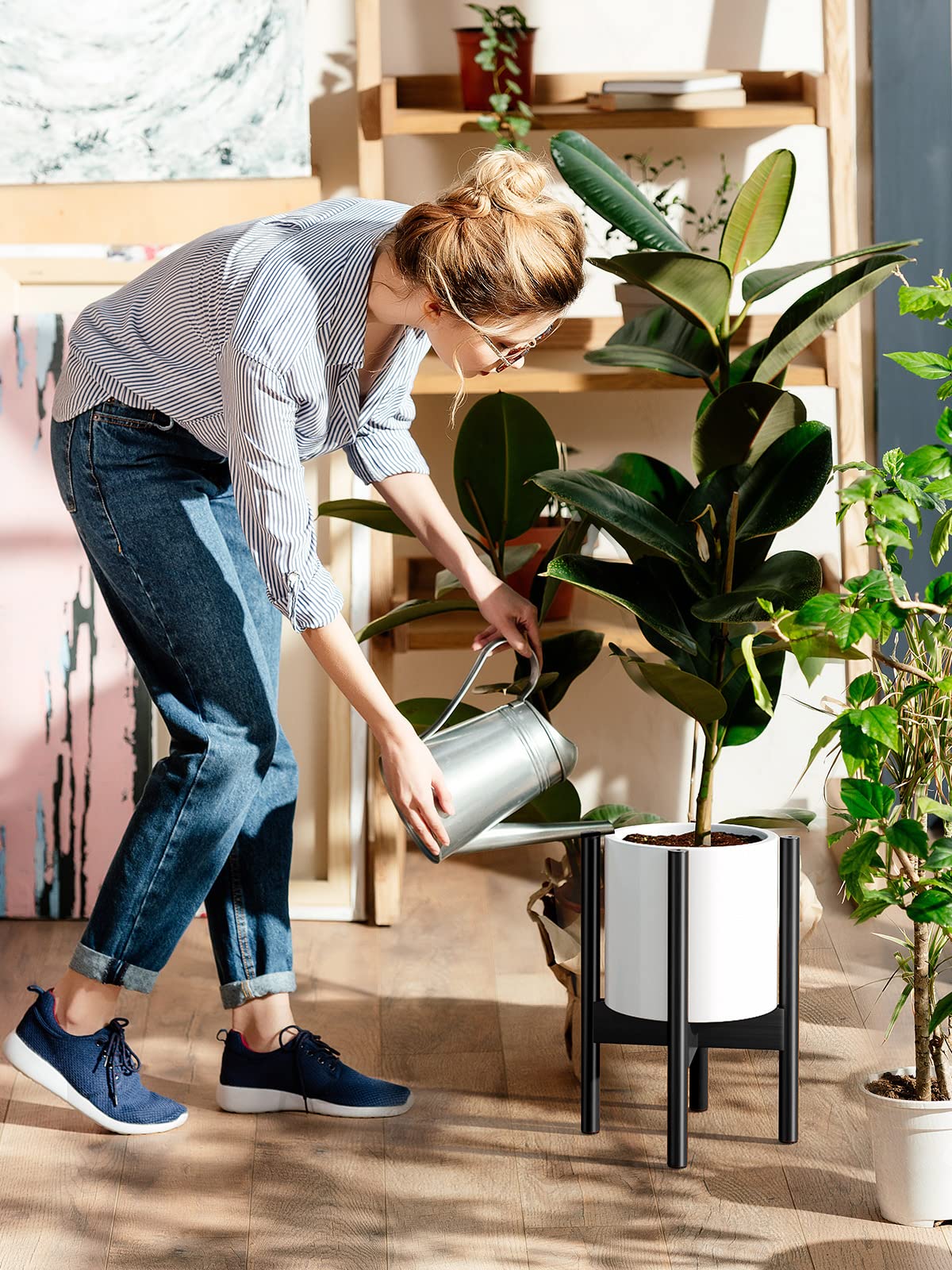 MUDEELA Black Plant Stand - 1 Pack or 2 Pack Options with 2 Tier Design for Indoor/Outdoor Decor - Perfect for Living Room, Patio, and Garden Plant Display