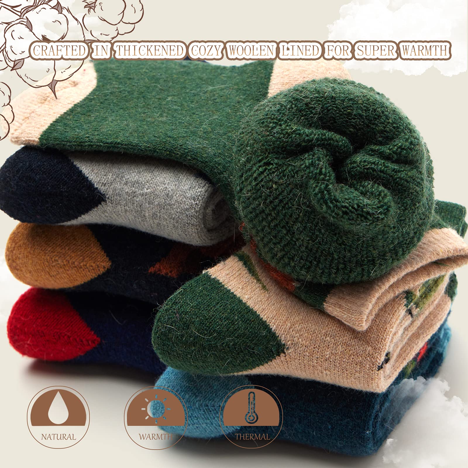 Warm Boys Wool Socks - 6 Pairs for Winter & Outdoor Play