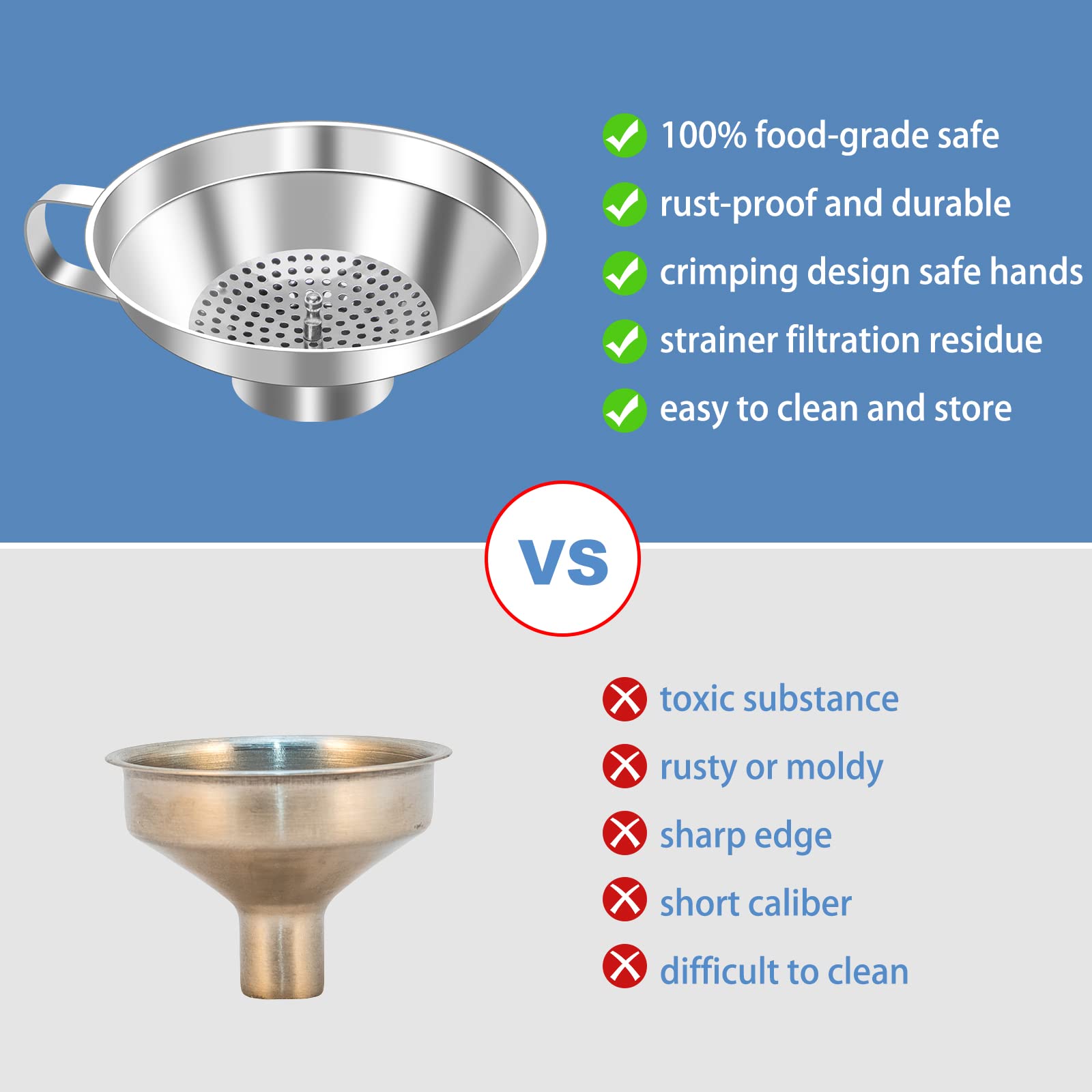 Stainless Steel Canning Funnel Set - 2 Pack (Small & Large) Wide Mouth Kitchen Funnel for Mason Jars, Bottles & Food Preservation - Perfect for Home Canning, Jam Making & DIY Liquor Bottling