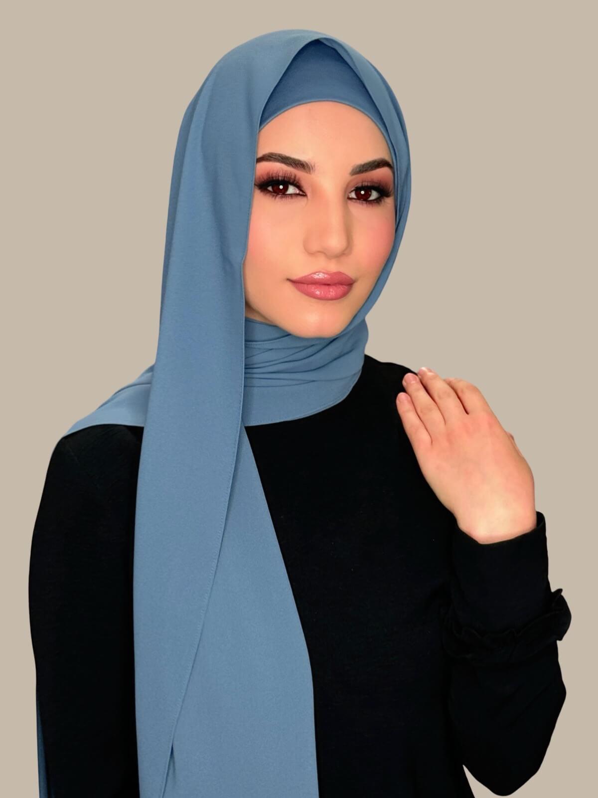 Elegant Chiffon Hijab Set in Cool Blue - Perfect for Daily Wear, Prayer, and Special Occasions