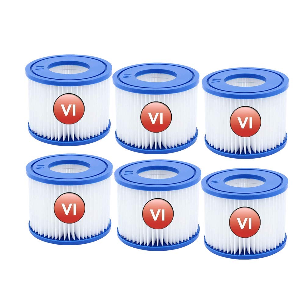 Bestway Spa Filter Pump Replacement Cartridge - Type VI (6 Pack) Compatible with SaluSpa Miami Hot Tub, Coleman SaluSpa Filters 90352E & Swimming Pool Filters - Perfect for Relaxing in Your Backyard Hot Tub or Pool Maintenance