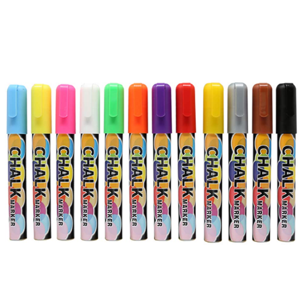ZEERKEER 12-Color Liquid Chalk Markers Set - 6mm Push-Type Non-Toxic Chalkboard Pens for Windows, Glass, Blackboards & Signs - Perfect for Restaurants, Cafes, Classrooms & DIY Craft Projects
