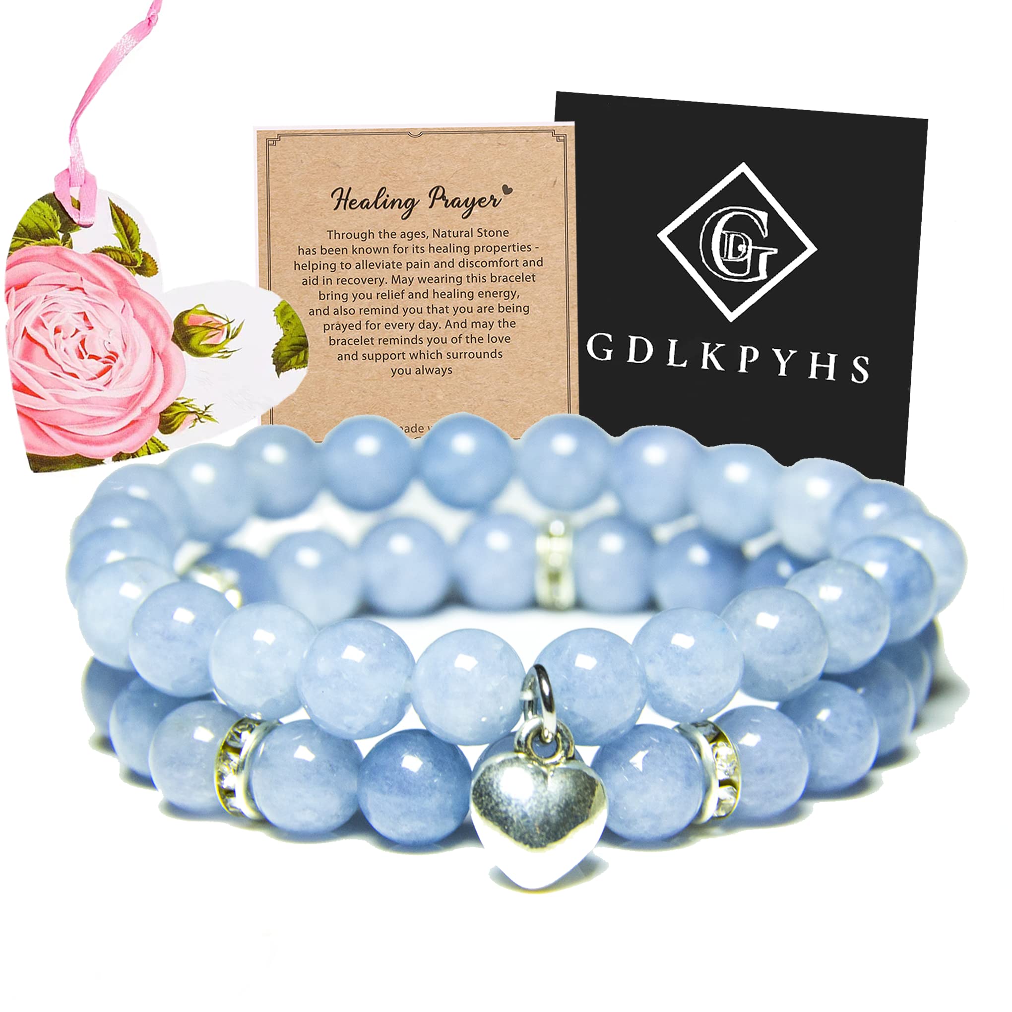 Healing Bracelets for Women - Aquamarine Crystal Prayer Bracelet with 8mm Natural Stones, Stress Relief & Yoga Beads - Perfect for Meditation, Wellness Gifts & Get Well Soon Presents
