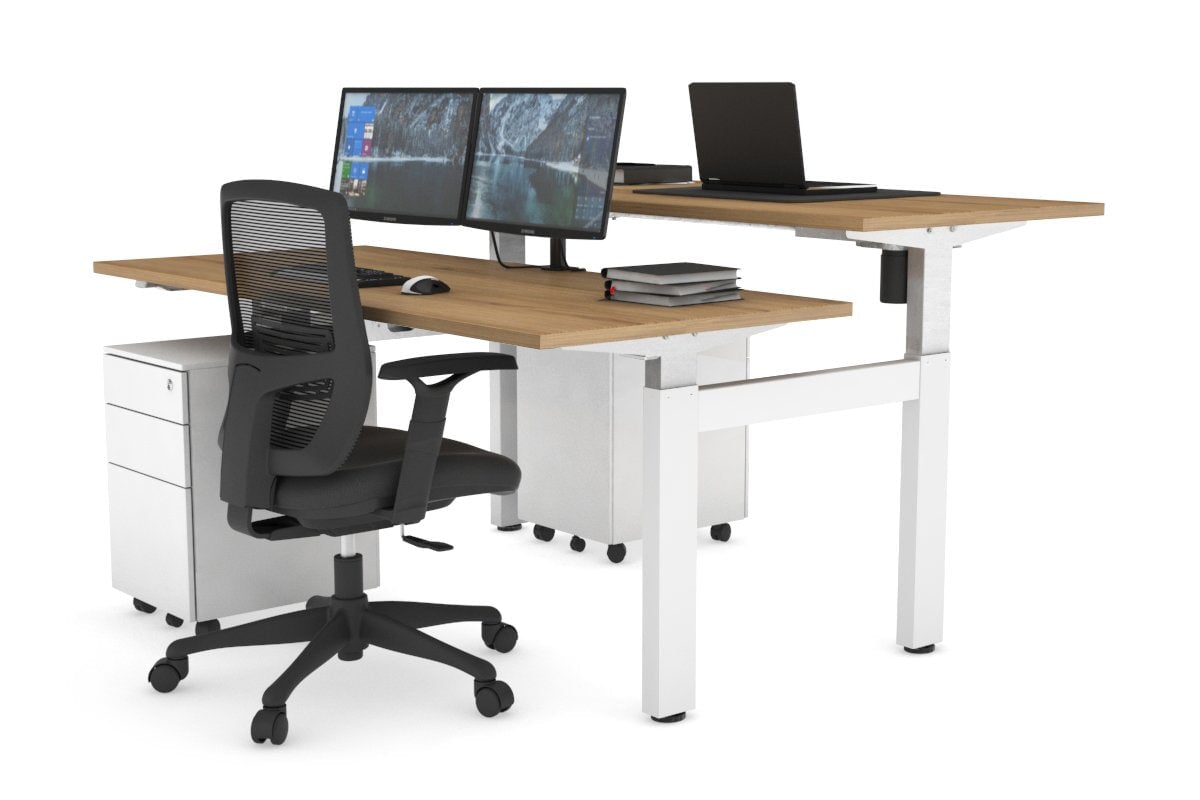 Adjustable 2-Person H Bench Workstation - White Frame (1200L x 700W) - Perfect for Office, Home Office & Co-Working Spaces