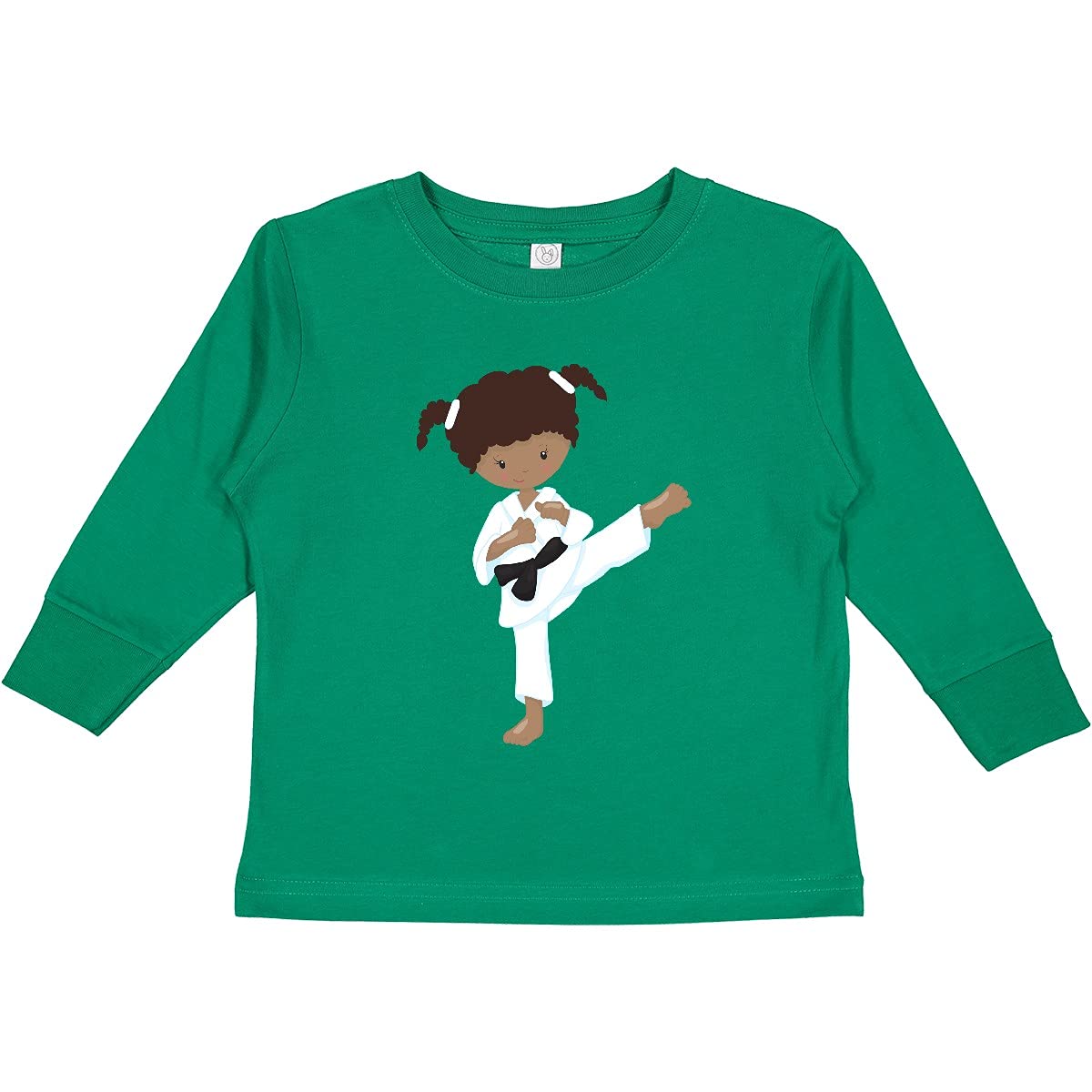 Inktastic African American Girl Karate Girl Black Toddler Long Sleeve T-Shirt - Perfect for Martial Arts Classes, Playdates & Everyday Wear