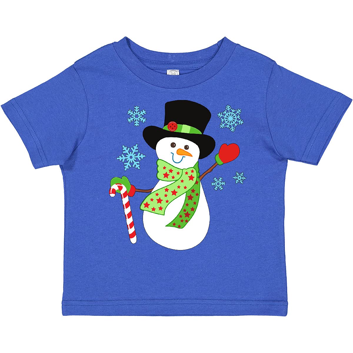 Inktastic Christmas Snowman in Top Hat with Candy Cane Toddler T-Shirt - Festive Holiday Outfit for Kids & Toddlers - Perfect for Christmas Parties, Family Photos & Winter Celebrations